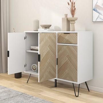 SEEZSSA Sideboard Kleine Schränkchen, 3-türiges kommode Sideboard mit 1 Schublade