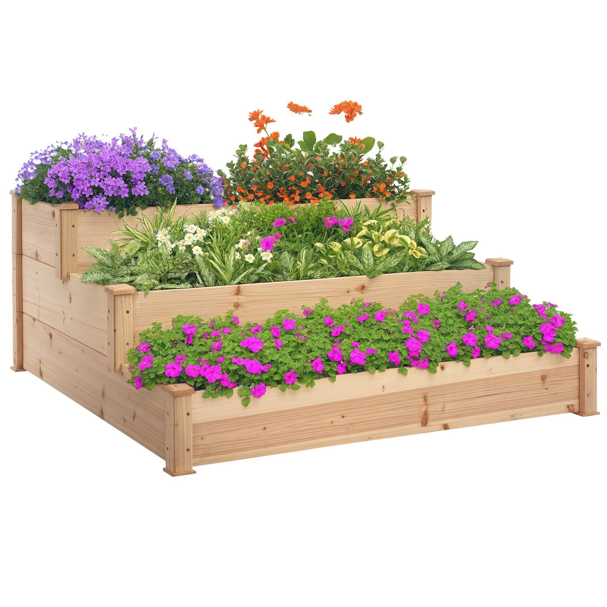 MC Star Hochbeet Hochbeet aus Massivholz, 3-stufig, 120 x 120 x 56 cm, Naturholzoptik