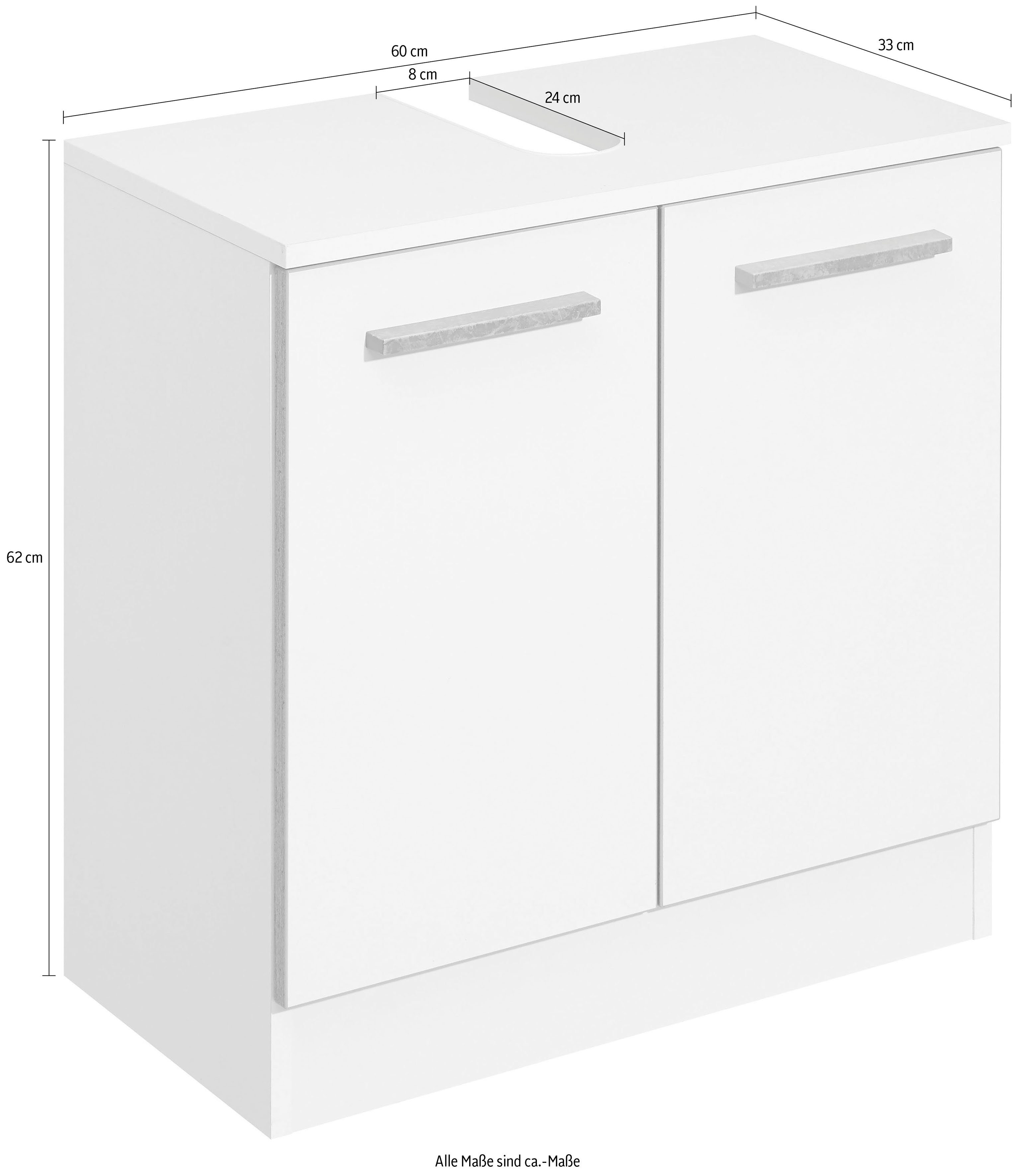 PELIPAL Waschbeckenunterschrank Quickset 953 Breite 60 Siphonausschnitt und cm, mit Badschrank Sockel
