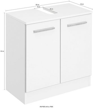 Saphir Waschbeckenunterschrank Quickset 953 Unterbeckenschrank, 60 cm breit, 2 Türen, Weiß Glanz Waschbeckenschrank mit Siphonausschnitt, ohne Waschbecken