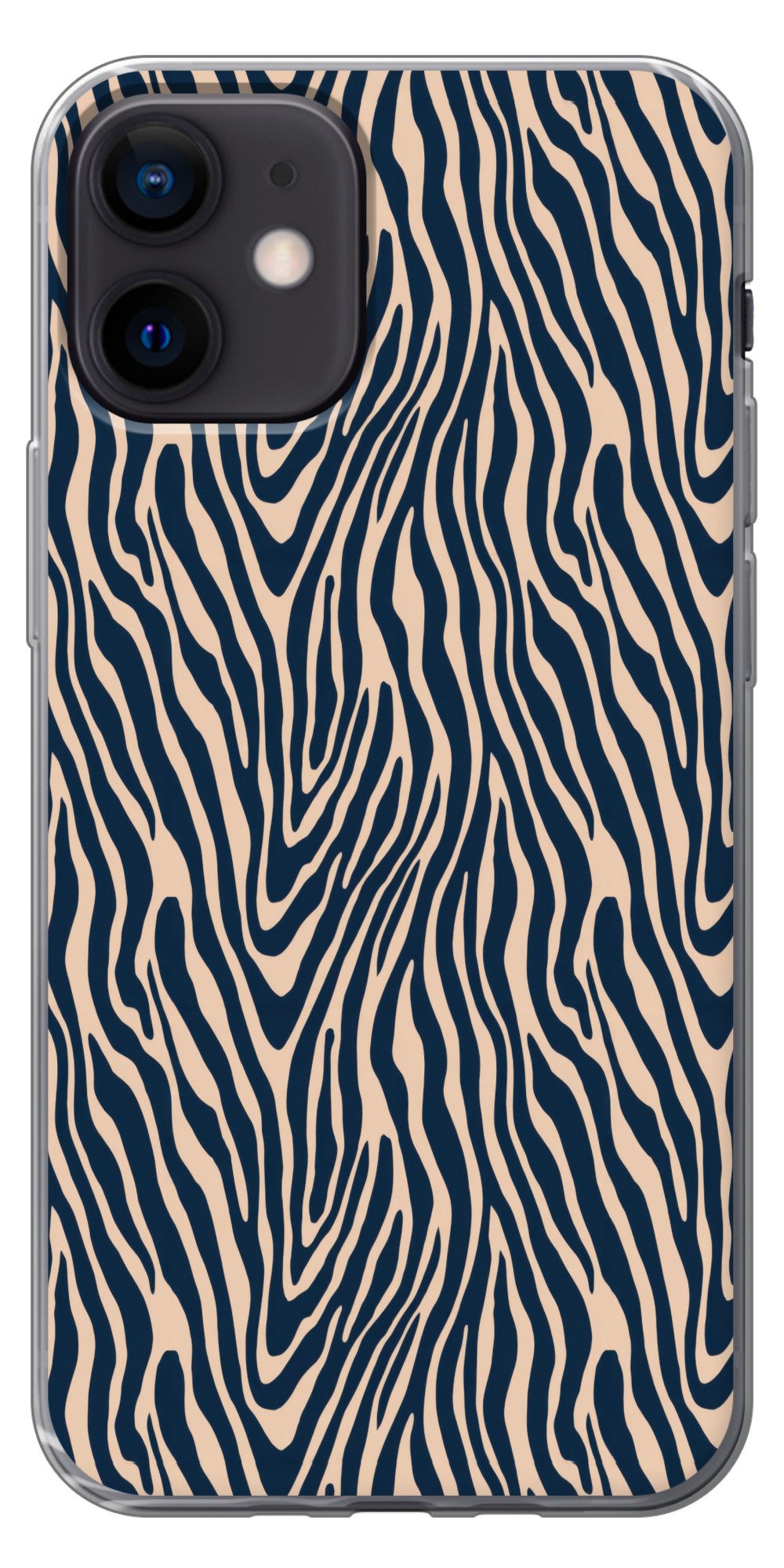 MuchoWow Handyhülle für Apple iPhone 12 Pro Zebra - Muster - Blau - Beige, Smartphone-Bumper, Print, Handy Schutzhülle Dünn