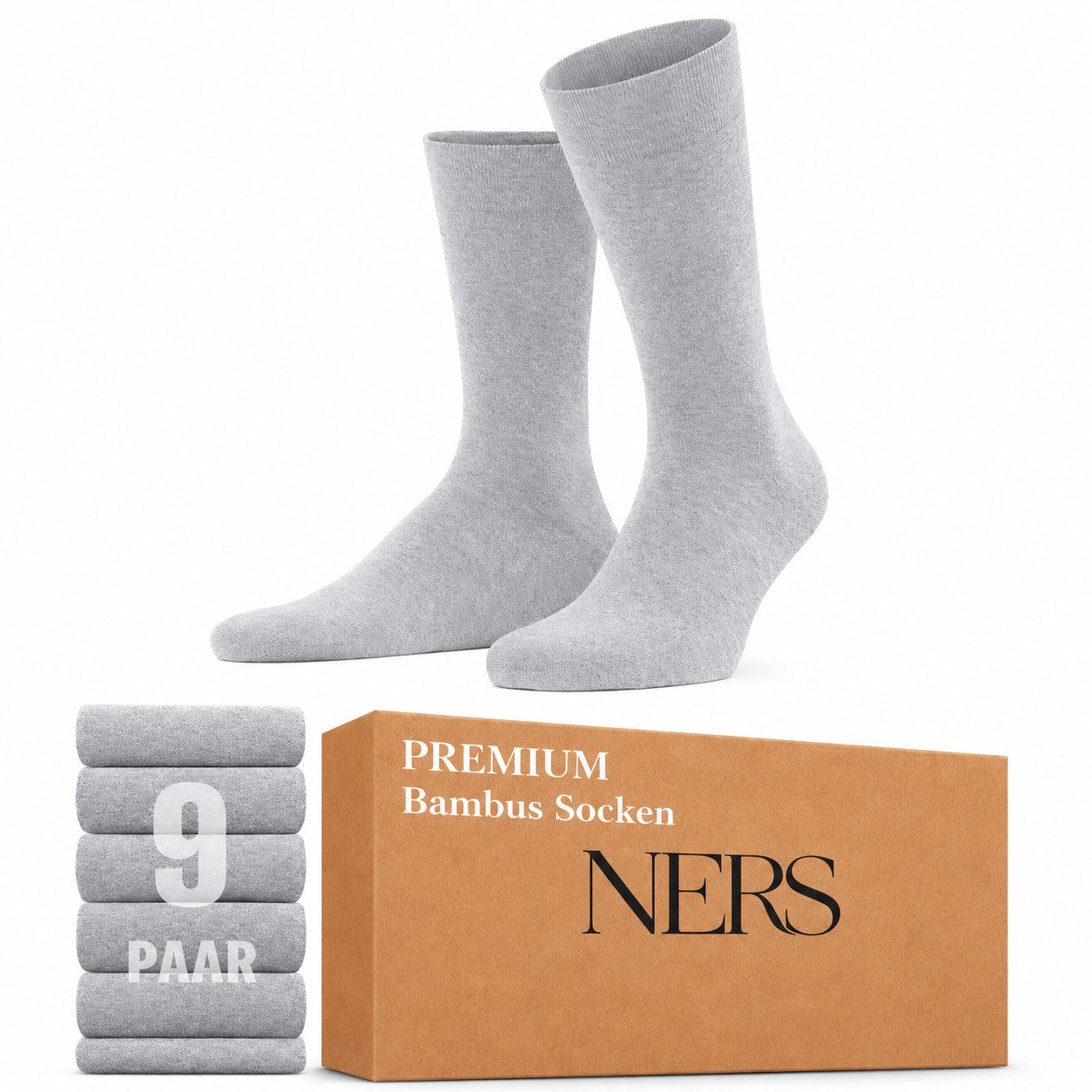 NERS Basicsocken 6 Paar Socken aus Bambus Damen & Herren, ohne Naht, Komfortbund (9-Paar) Premium Bambussocken Atmungsaktiv, & Weich, Geschenkbox