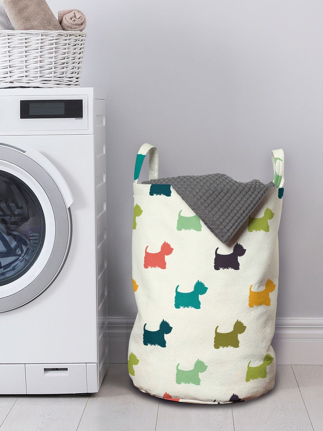 Abakuhaus Wäschesäckchen Wäschekorb mit Griffen Kordelzugverschluss für Tupfen-Terrier Waschsalons, Hundeliebhaber