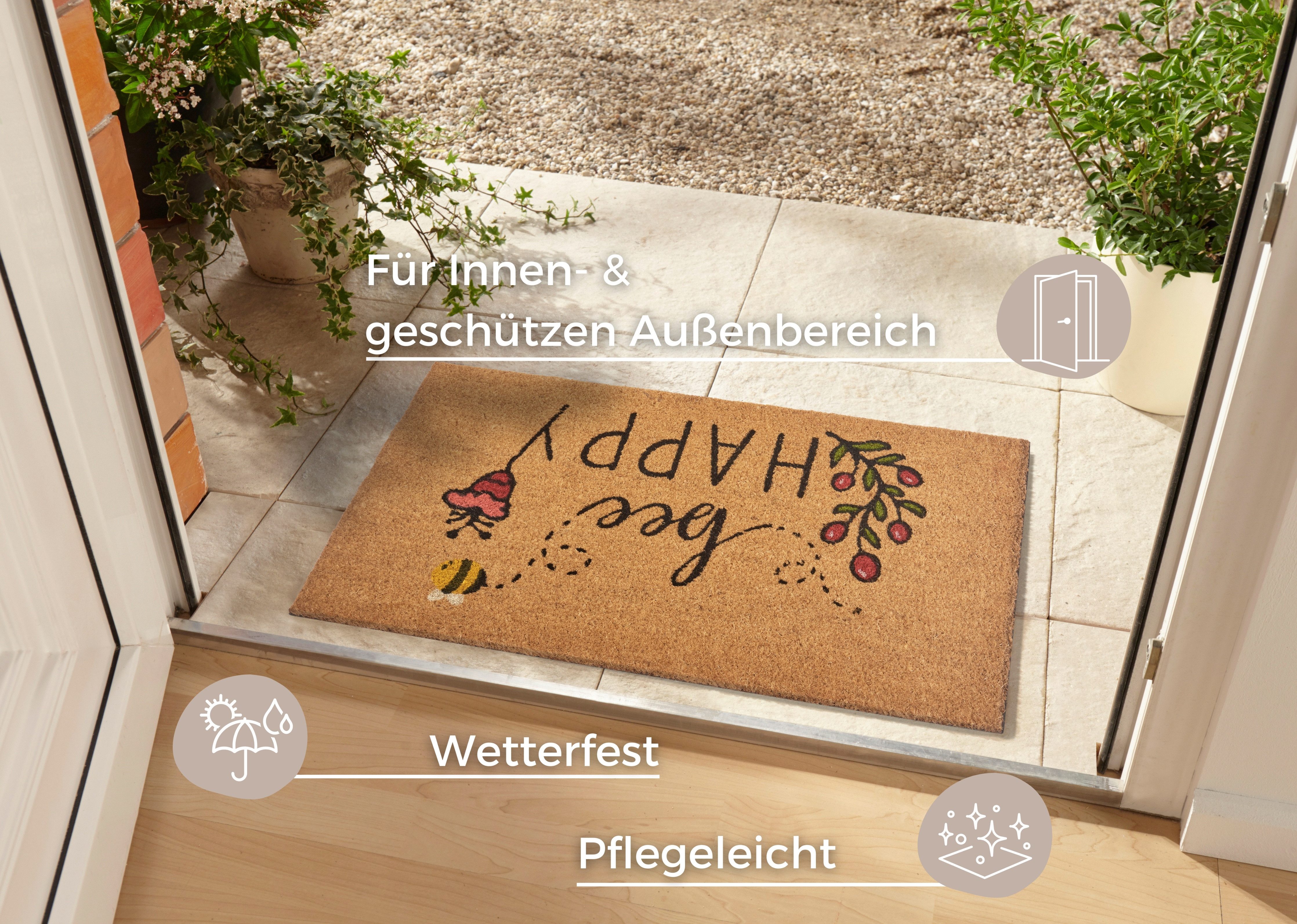 HANSE Home Fußmatte Bee Happy, Türmatte, rechteckig, Höhe: 15 mm, Kokos, Sc günstig online kaufen