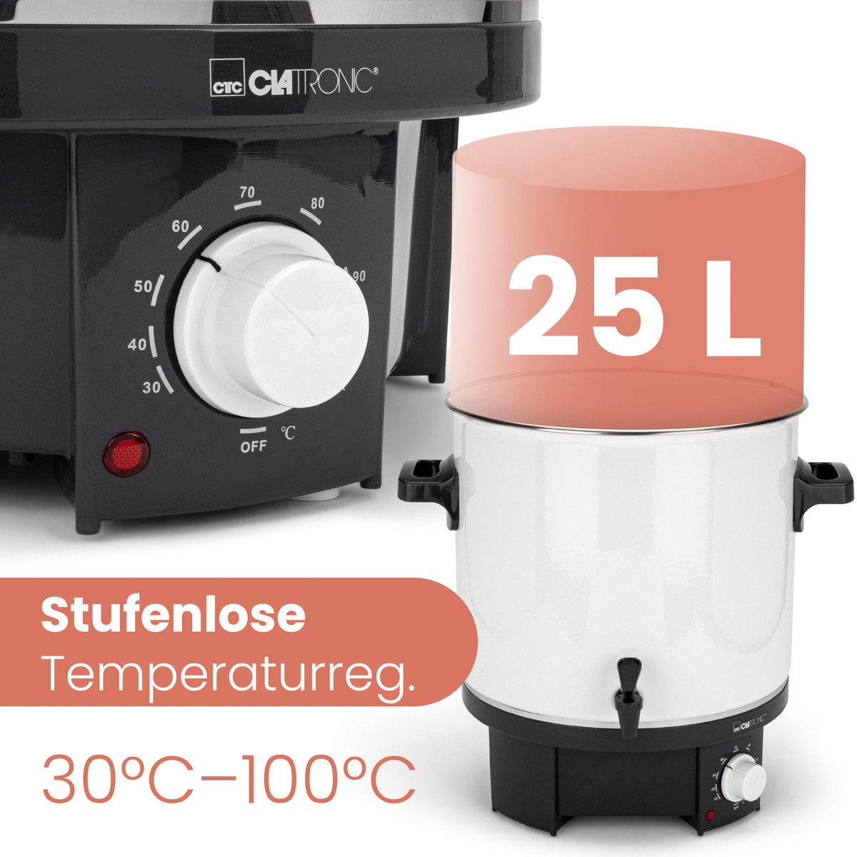 CLATRONIC Einkoch- und Heißgetränkeautomat EKA 3338, für Glühwein oder Punsch, 25L Tankinhalt, 1800W