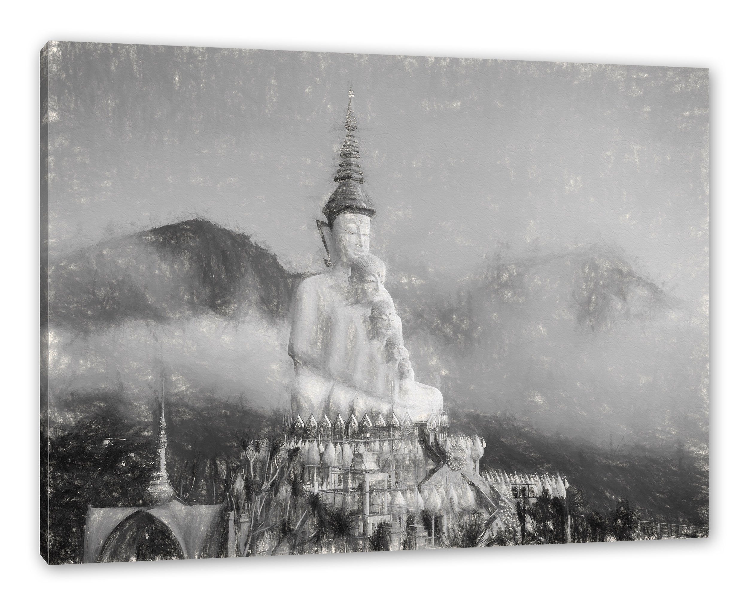 Buddha-Skulptur Thailand, bespannt, in Zackenaufhänger Thailand St), in (1 Buddha-Skulptur Leinwandbild Leinwandbild inkl. fertig Pixxprint