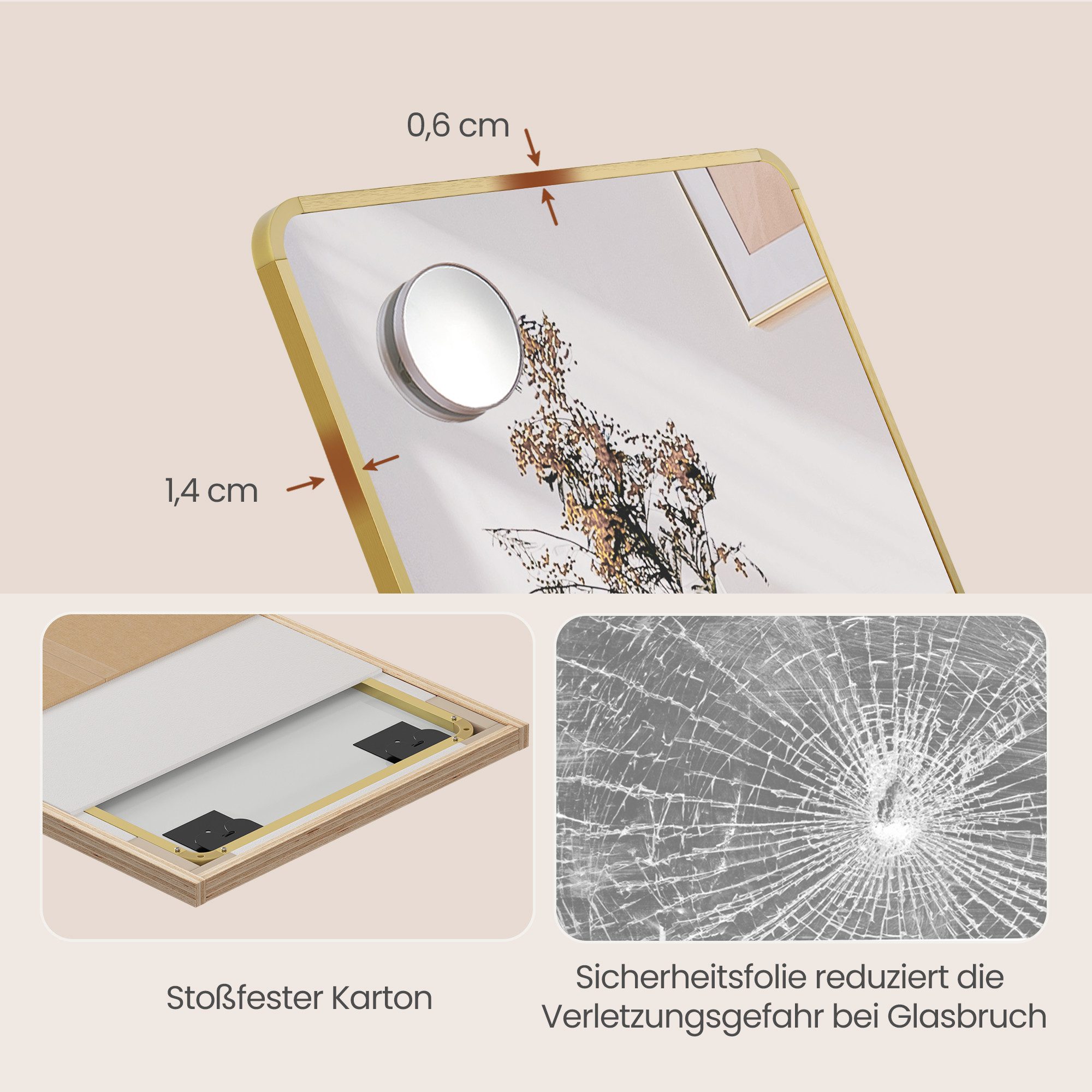 SONGMICS Standspiegel Ganzkörperspiegel mit saughaftem, verschiebbarem Vergrößerungsspiegel, Ganzkörperspiegel, 160 x 50 / 140 x 40 cm, stehend oder wandmontier – Bild 5 von 5