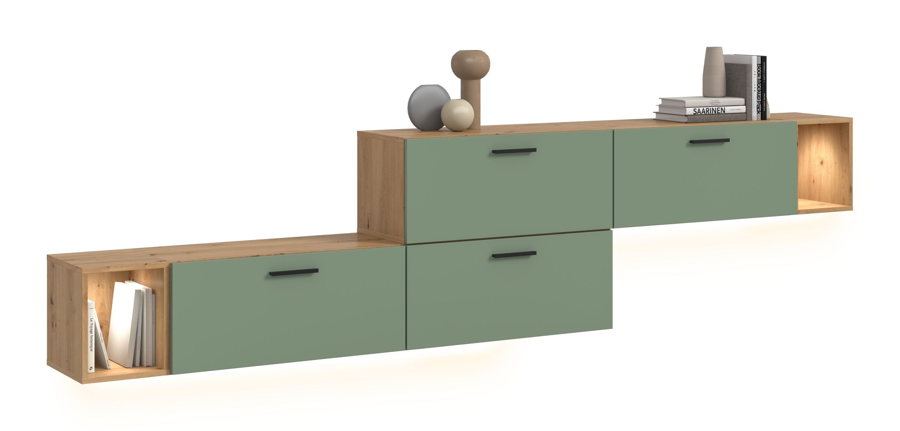 xonox.home Wohnwand, inkl Beleuchtung in Artisan Oak/ Smoke Green B/H/T: 276x97x34cm