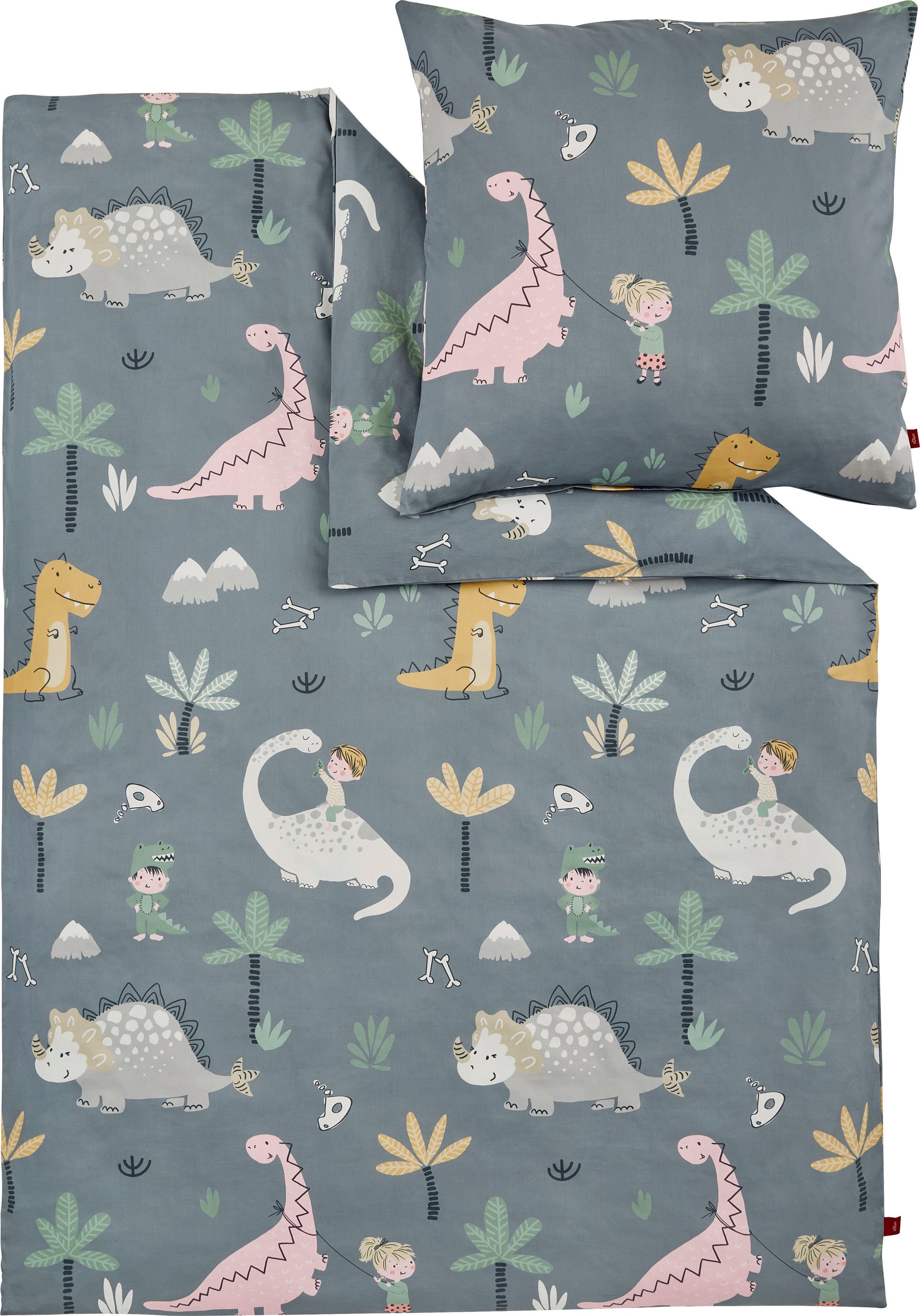 s.Oliver Kinderbettwäsche Satinbettwäsche s.Oliver Junior, Mako-Satin, 2 teilig, in verschiedenen Designs: Tiere Safari Afrika, Dino, Weltall, Einhorn