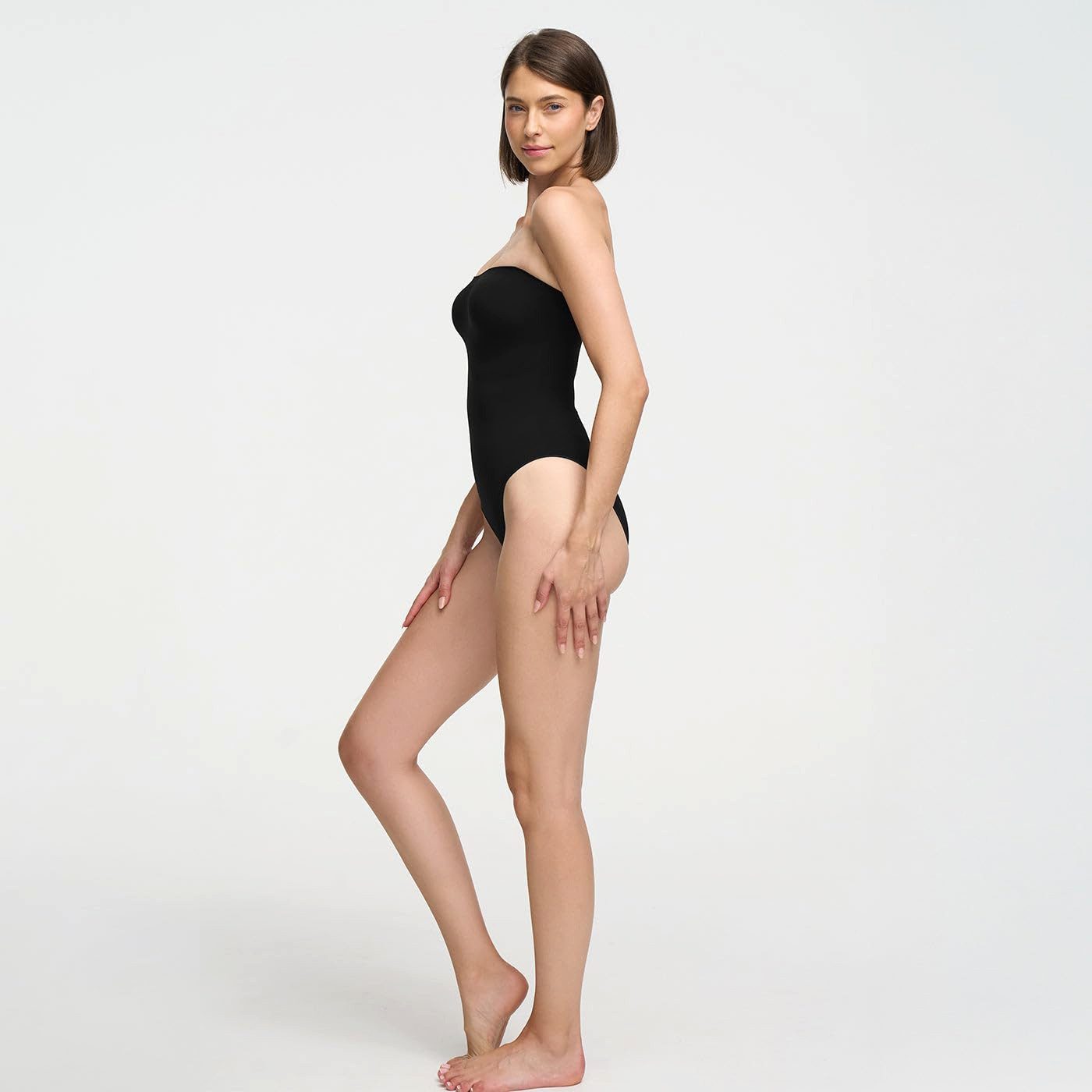 cfab (creamy fabrics) Miederbody Trägerloser Bodysuit Sculpting Shapewear mit Slip-Dark Beige-XL (1-tlg) Figurformend