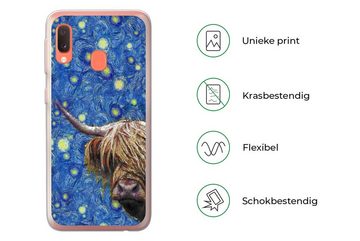 MuchoWow Handyhülle Sternennacht - Van Gogh - Schottischer Highlander, Handyhülle Samsung Galaxy A20e, Smartphone-Bumper, Print, Handy