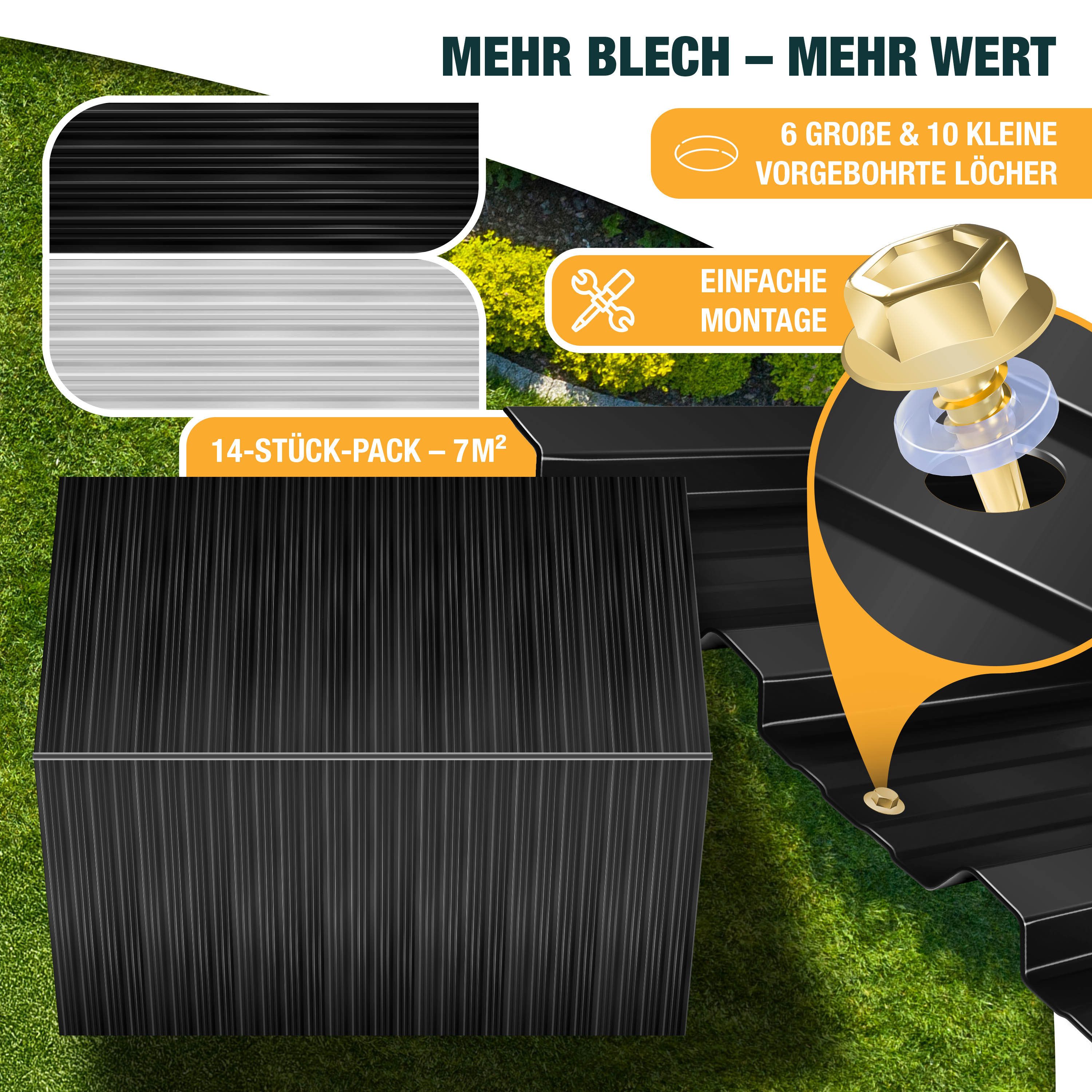 KESSER Trapezblech 14x Profilblech 110cm x 46cm = 7 m², Metall, (14er Set Dachbleche für Gerätehaus inklusive Montagehandschuhe) Dachplatten aus verzinktem Stahl 0,25mm