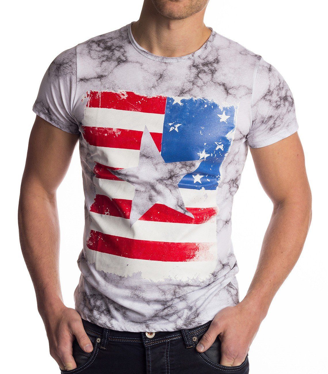 Egomaxx T-Shirt T-Shirt Hemd Amerika Jersey Weiß (1-tlg) 1479 Stern USA Flagge in