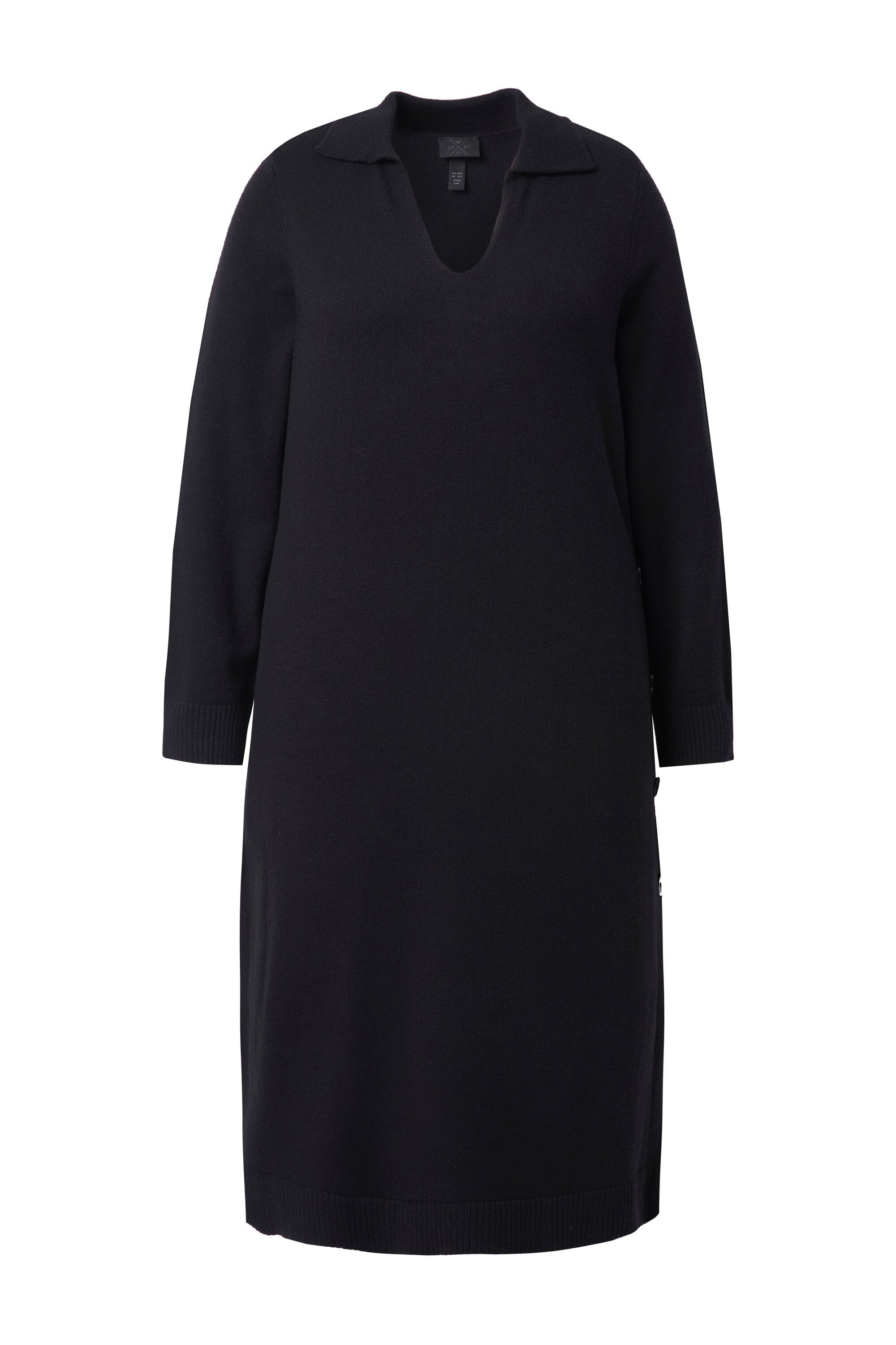 Ulla Popken Maxikleid Midi-Strickkleid Hemdkragen V-Ausschnitt günstig online kaufen