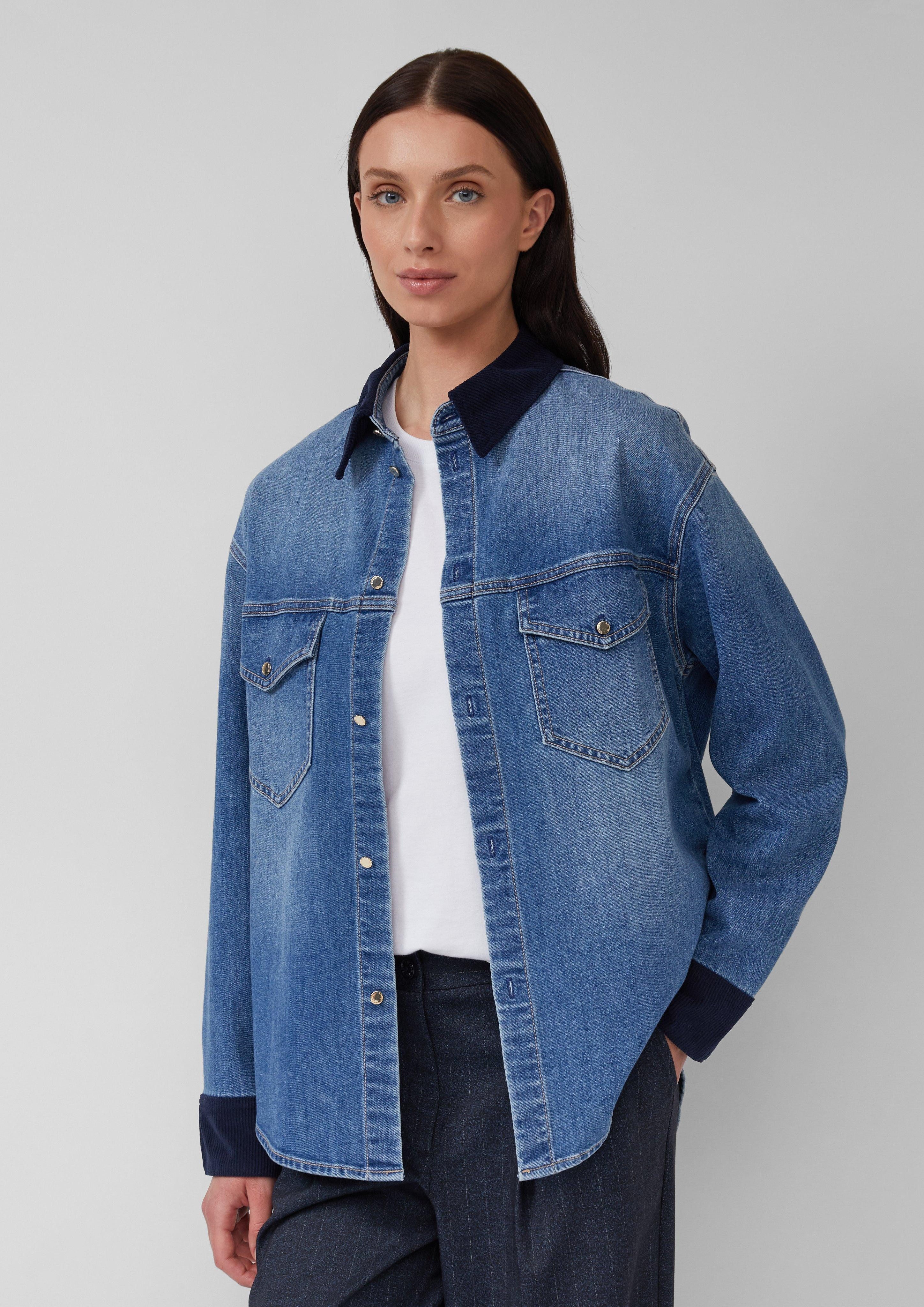 s.Oliver Langarmbluse Denim-Overshirt mit Cord-Details günstig online kaufen