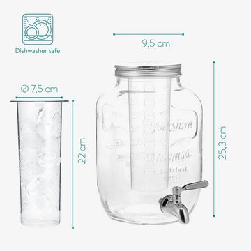 Navaris Getränkespender -Getränkespender 4L aus Glas - Zapfhahn & Deckel aus Edelstahl
