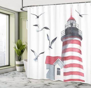 Abakuhaus Duschvorhang Moderner Digitaldruck mit 12 Haken auf Stoff Wasser Resistent Breite 175 cm, Höhe 180 cm, Leuchtturm Seagulls Strand Meer