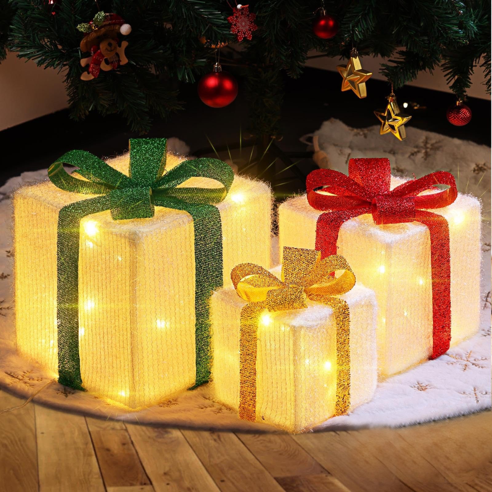 LED Dekoobjekt LED Geschenkboxen 3er Set, 8 Modi Lichterkette 3AA-Batteriebetrieben