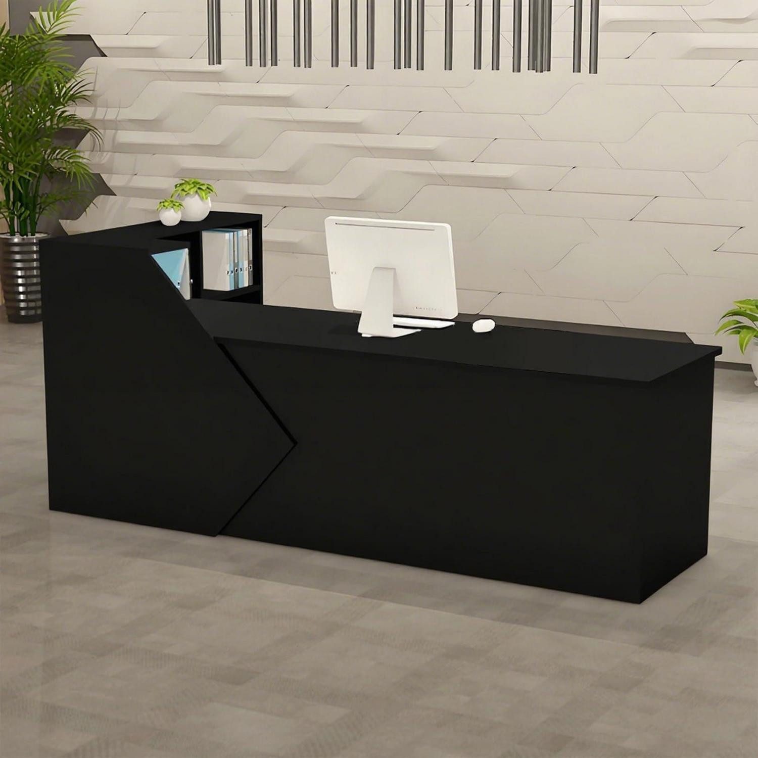 LuxusKollektion Empfangstheke Empfangstresen 250x60x100 cm schwarz mit Regalen modern