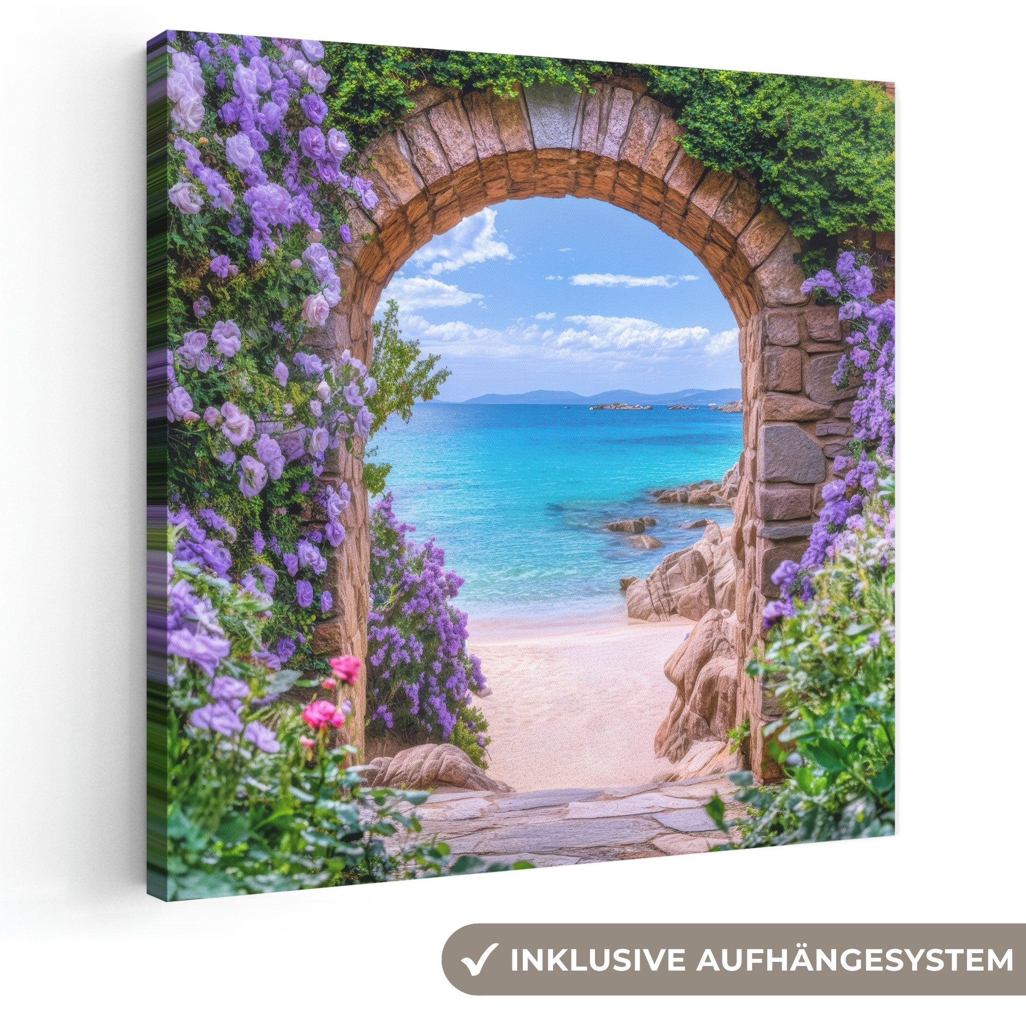 OneMillionCanvasses® Leinwandbild Aussicht - Tor - Meer - Strand - Felsen, Fotodruck (1 St), Wandbild, Deko Schlafzimmer Wohnzimmer Flur 20x20 cm