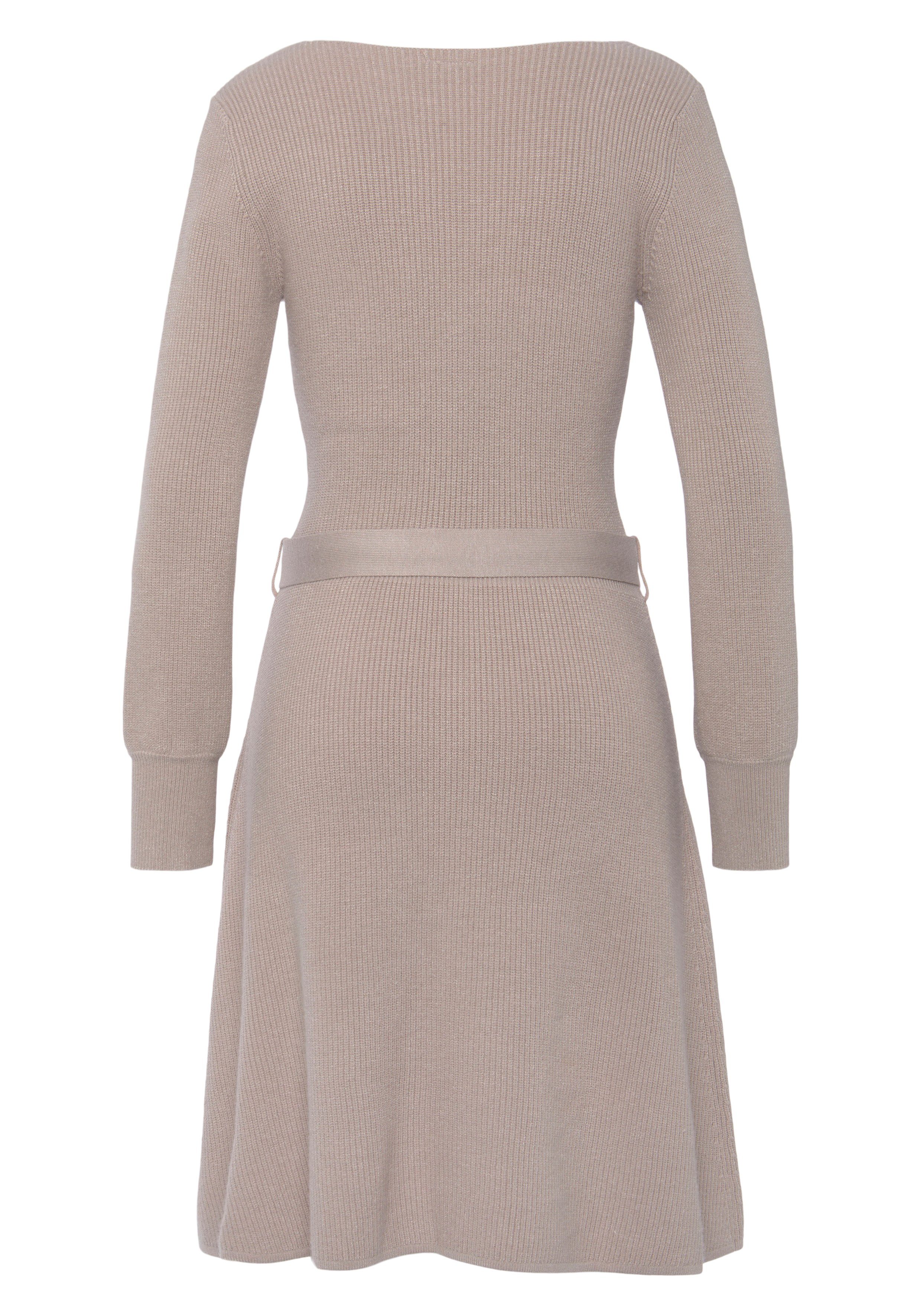 LASCANA Strickkleid aus weiche Rippstrickware, leicht ausgestellter Rockteil (mit Bindegürtel) Herbstkleid, Winterkleid, kurzes Pulloverkleid, casual-elegant