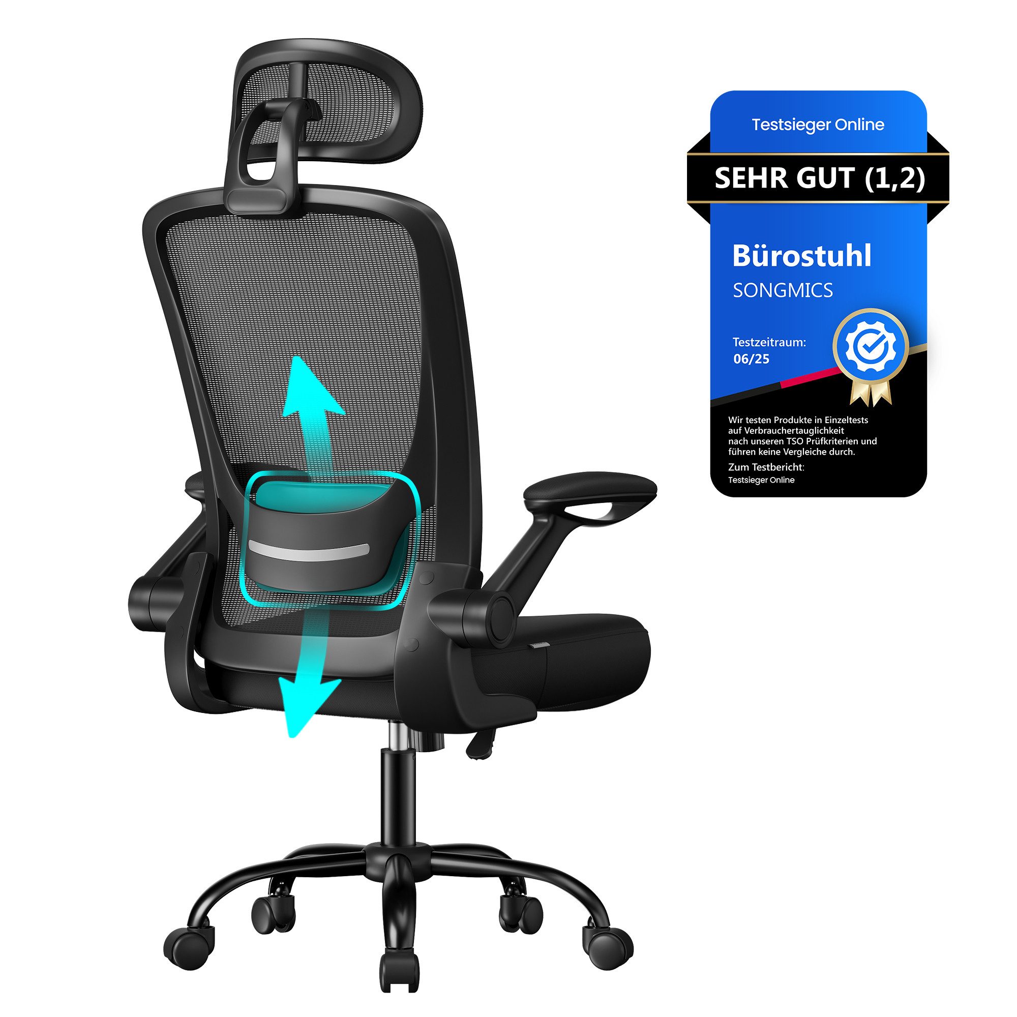 SONGMICS Bürostuhl, ergonomisch, Drehstuhl mit Mesh, Wippfunktion, klappbar günstig online kaufen