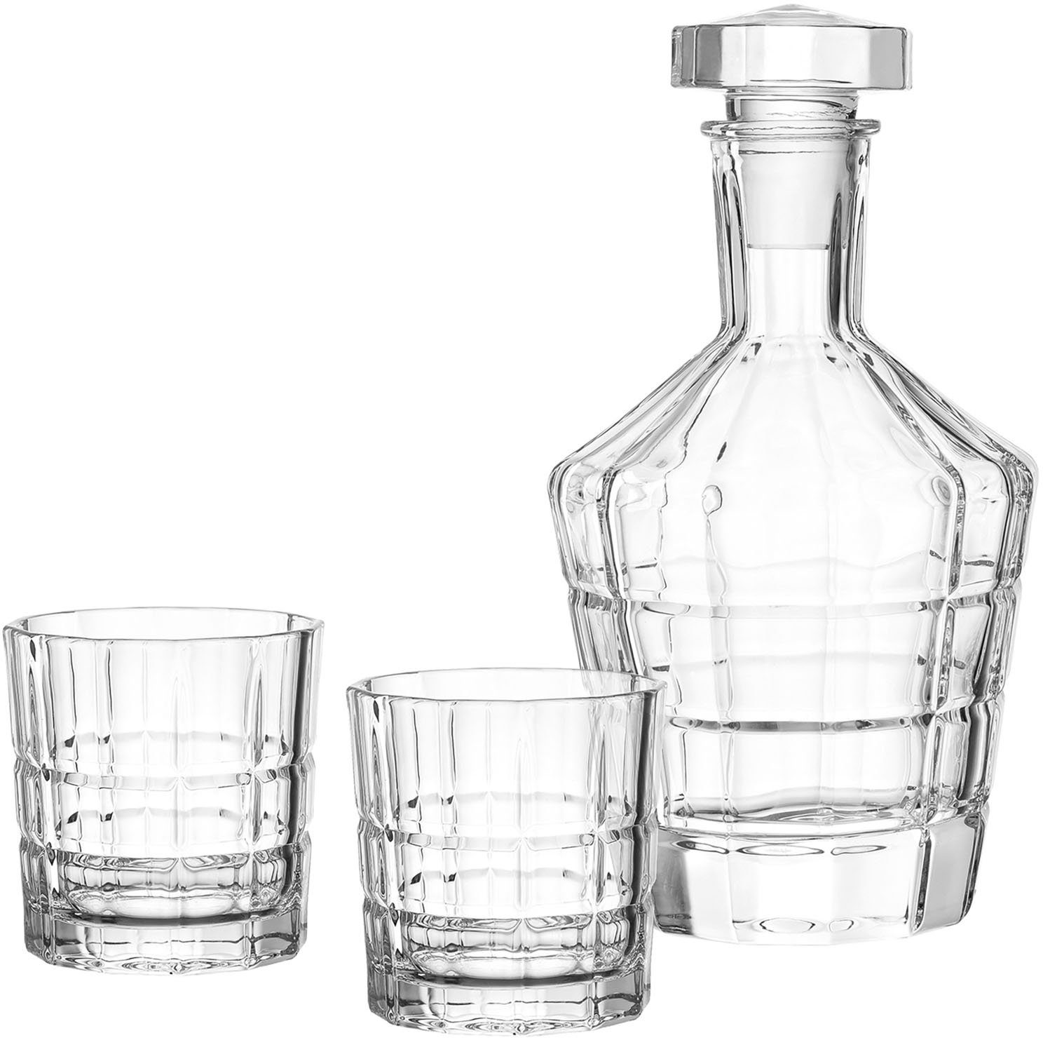 LEONARDO Gläser-Set SPIRITII, Glas, 3-teilig (1 Karaffe, 2 Gläser), Reliefoptik