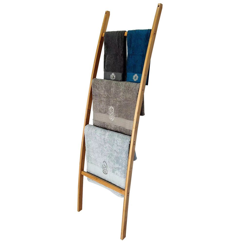HAUOO Handtuchhalter Handtuchhalter Bambus 4 stufiger Leiter-Handtuchhalter  Wäscheständer, Kein Bohren nötig