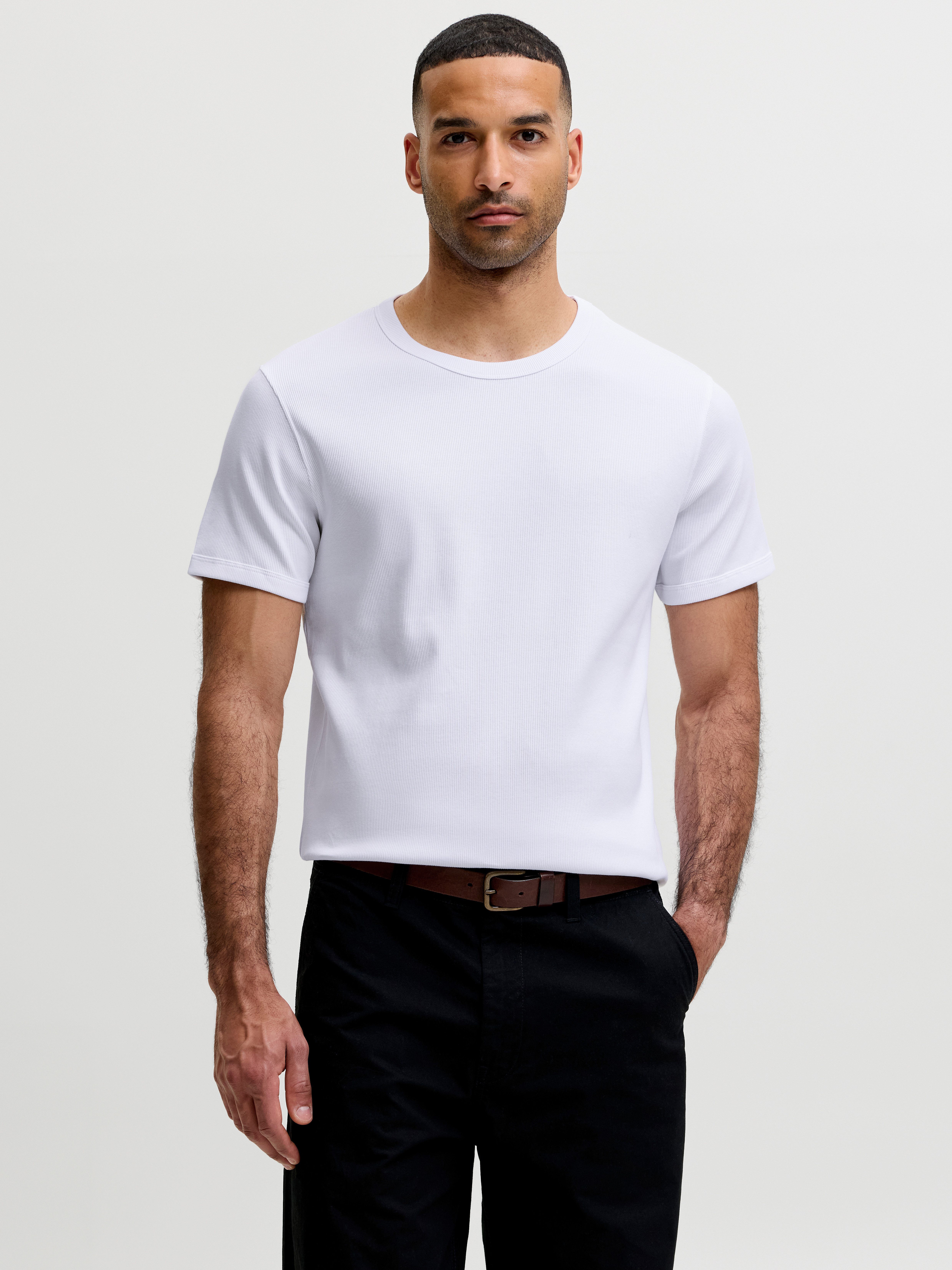 Jack & Jones Rundhalsshirt JJEORGANIC RIB TEE SS CREW NECK 2PK MP (Packung, 2-tlg) Baumwollmischung, slim fit