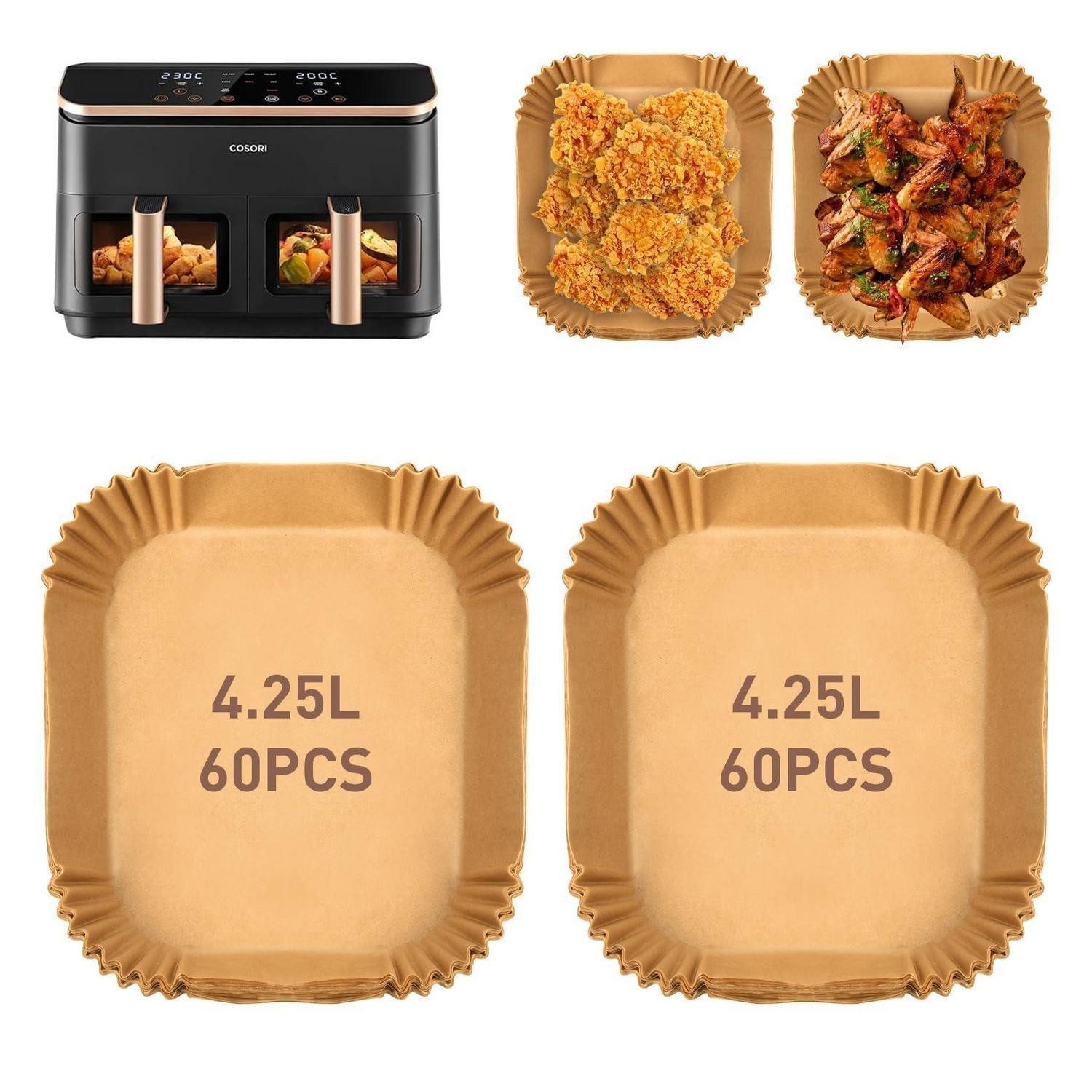 LuxusKollektion Backpapier Backpapier Heißluftfritteuse Airfryer Dual 120 Stück 21*17cm-4.25L