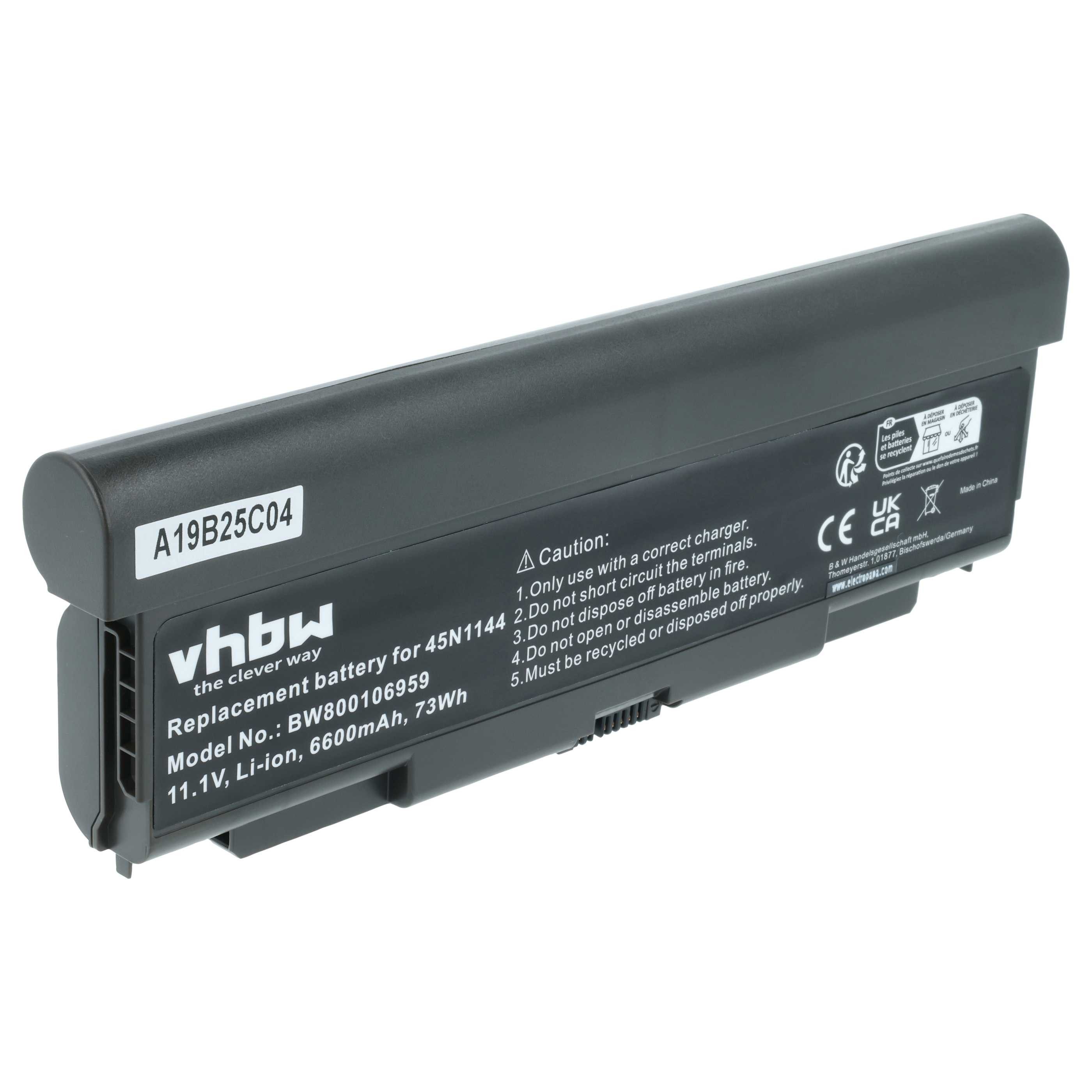 vhbw Akku passend für Lenovo ThinkPad L440, L440 (20ASA1BWCD), 20AT0019CD, Laptop-Akku Akku Li-Ion 6600 mAh (11,1 V, 1 St), Leistungsfähiger Austausch-Akku für Notebook, Wiederaufladbar, Jede