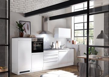 möbelando Küchenzeile Jamesy, inkl. Elektrogeräte in weiß matt / Hochglanz – 200x200x60 cm (B/H/T)