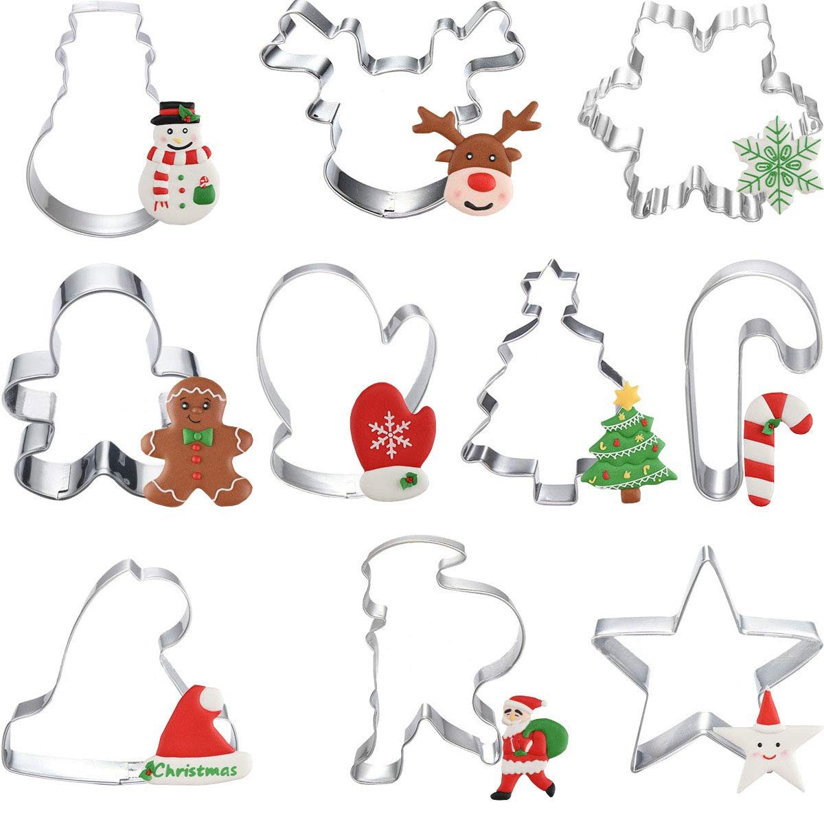 FOUORTUNATE-BEE Ausstechform Формочки для печенья Weihnachten Set, (10 Stück Ausstecher Fondant Keksausstecher Plätzchenausstecher Plätzchenförmchen Keksformen für Tortendeko Kekse Backen Küche Zubehör, 10-St)