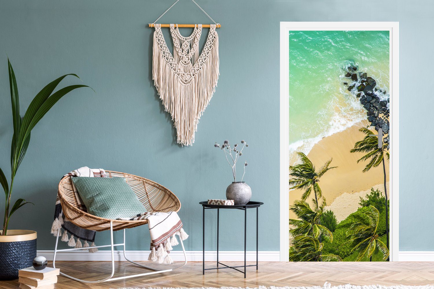 Türaufkleber, MuchoWow cm Maui Türtapete (1 für Tür, der Strand aus Matt, Vogelperspektive, bedruckt, St), Fototapete auf 75x205