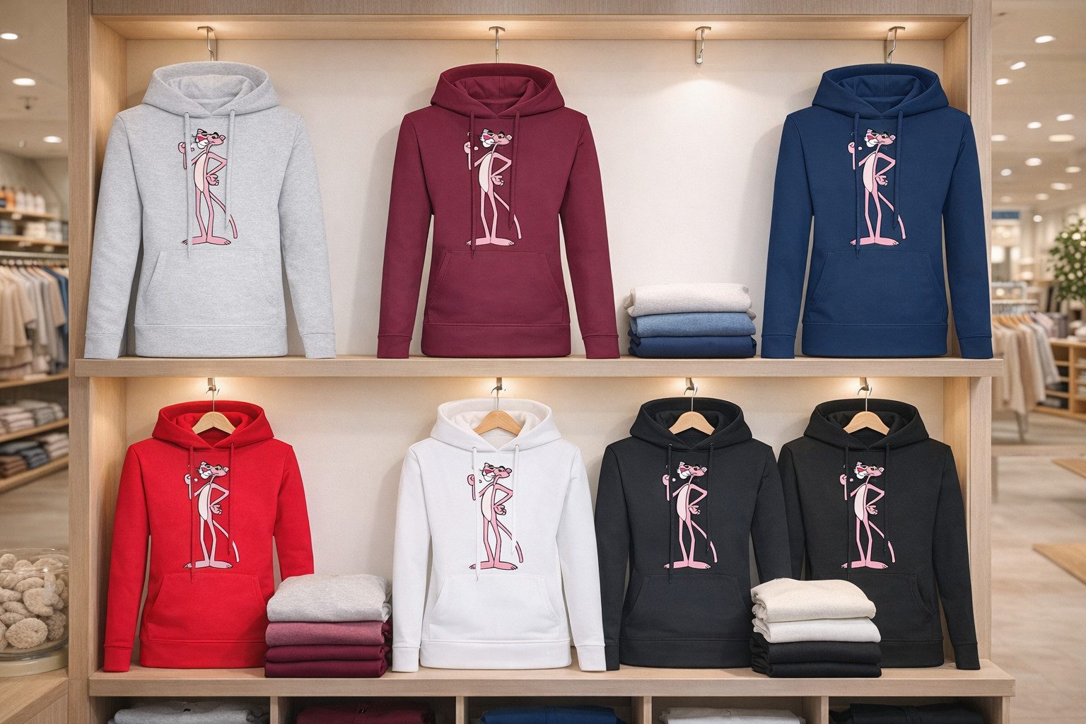 Blondie & Brownie Hoodie Damen Pinkphanter Hoodie Damen Hoodie Pink Panther Motiv Freizeit Kapuzenpullover Regular Fit