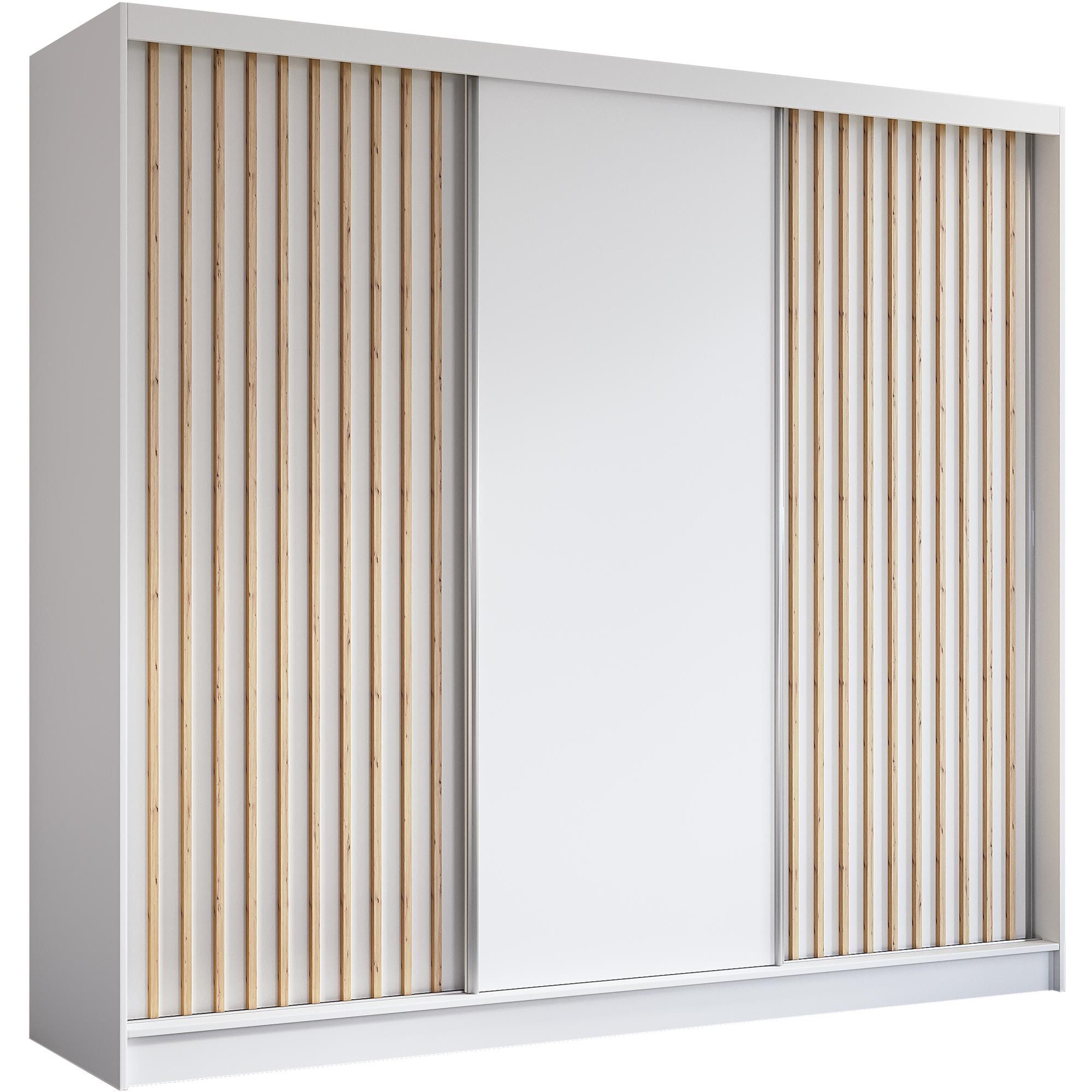 Beautysofa Kleiderschrank Moderner stilvoller eleganter Kleiderschrank mit Schiebetür HELIOS (Vordertür mit Lamellen) B:120/150/160/180/200/240/H:216/T:61cm