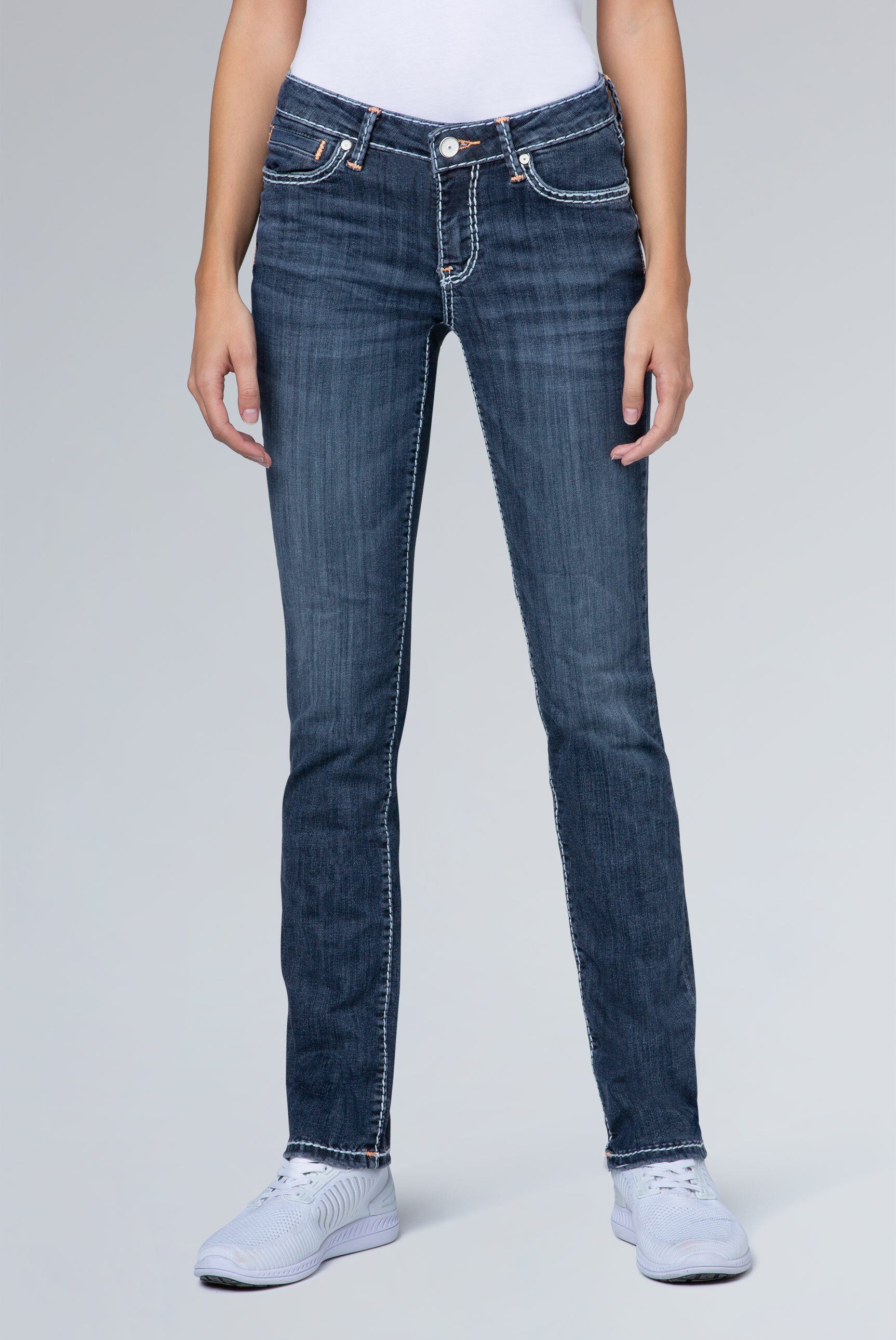 SOCCX Regular-fit-Jeans mit Kontrast-Steppungen
