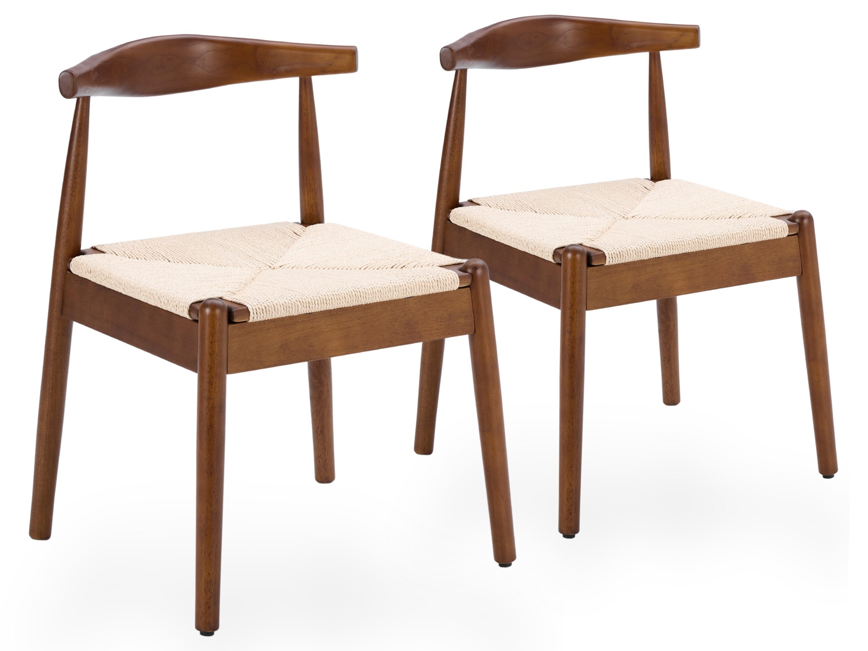 SeedWave Esszimmerstuhl Holz-Esszimmerstühle 2er Set mit Papierkordel-Sitzfläche (2er Set), Armlehnenlose Stühle mit gebogener Rückenlehne