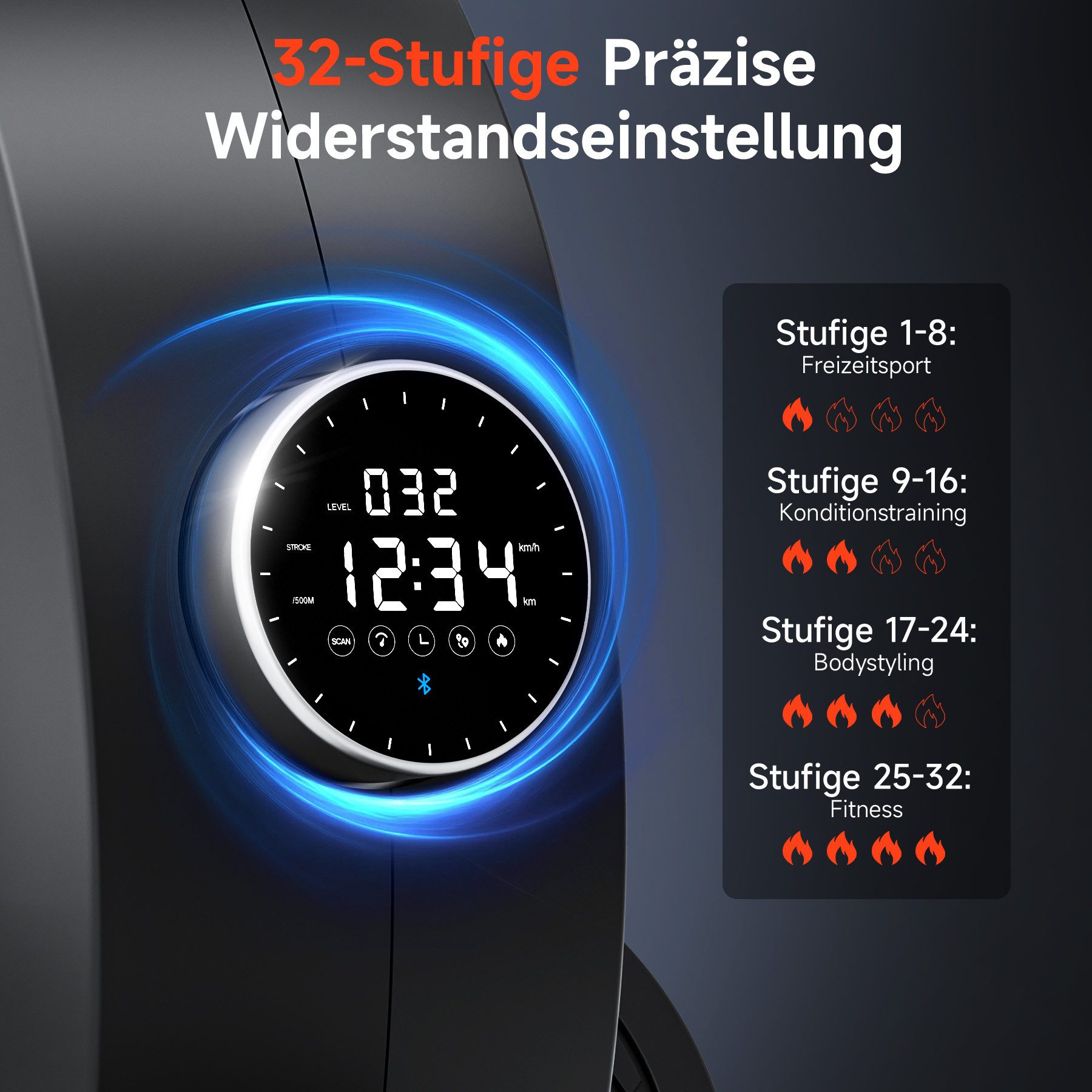 Wenoker Rudergerät Magnetisches Rudergerät mit APP & LED-Display, 32 Widerstandsstufen (1-tlg), Leises Heimrudergerät für Cardio-Training