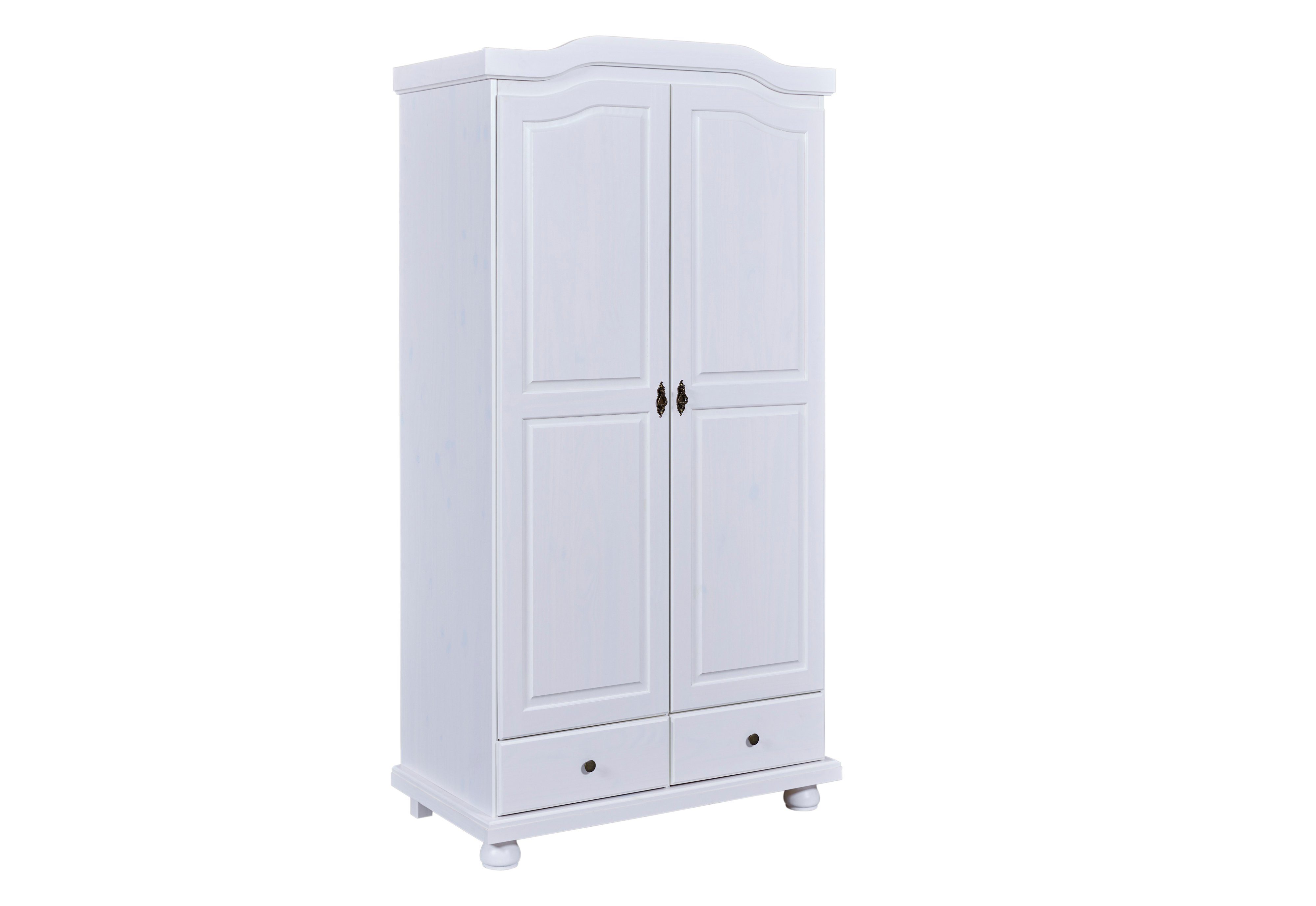 Inter Link Kleiderschrank Reutte Massivholz, 2 Schubladen, Kleiderstange, weiß lackiert, Landhausstil