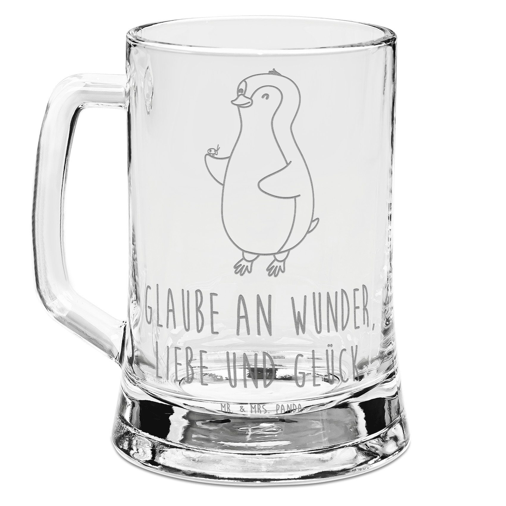Mr. & Mrs. Panda Bierkrug Pinguin Marienkäfer - Transparent - Geschenk, Bierkrug, Bier Krug, Gl, Premium Glas, Elegantes Design