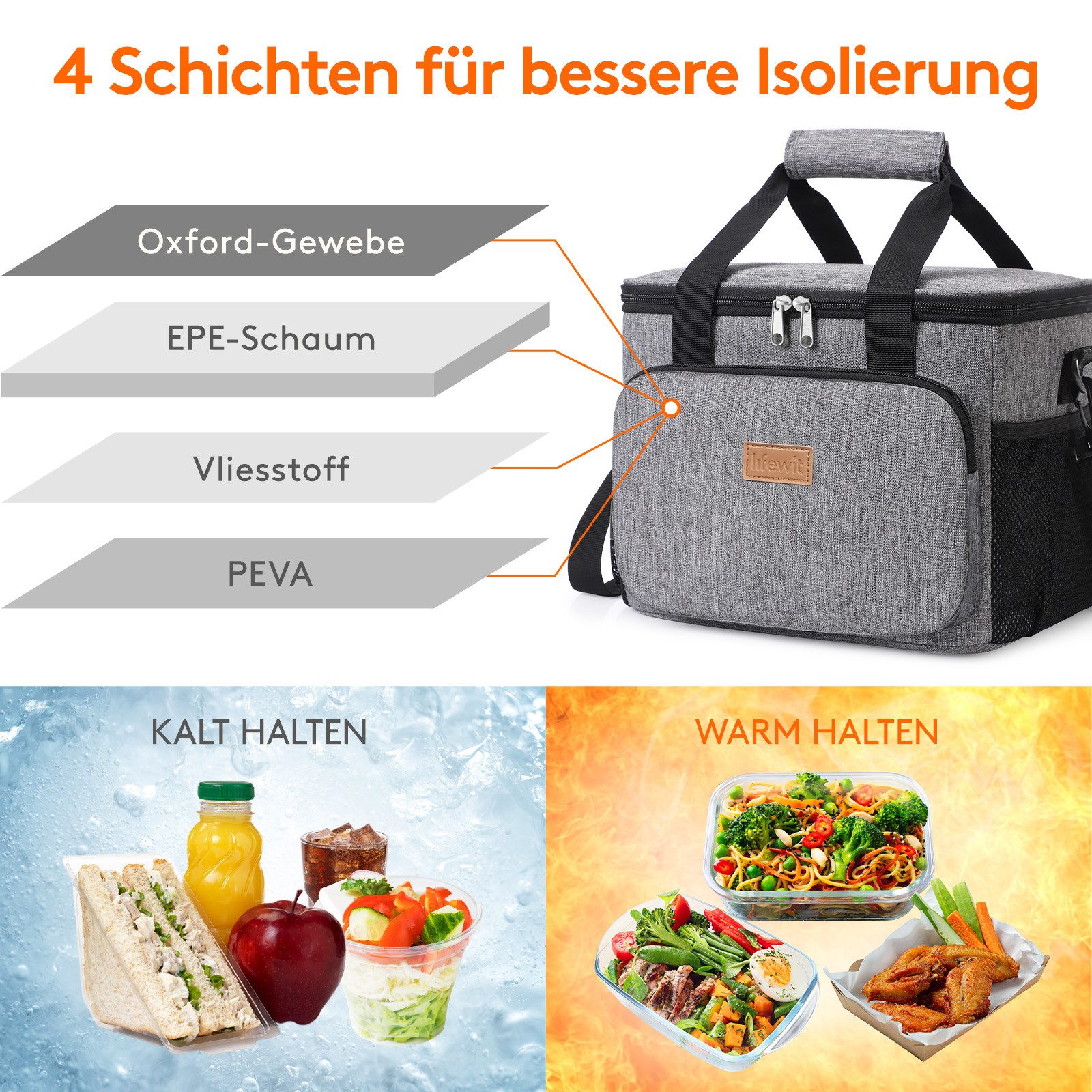 Lifewit Picknicktasche Kühltasche faltbar Thermotasche Picknicktasche Lebensmitteltransport (Set), Insulated, Portable – Bild 4 von 5