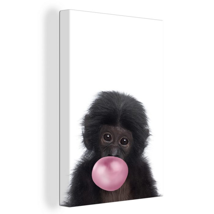 OneMillionCanvasses® Leinwandbild Affe - Kaugummi - Weiß - Für Kinder - Kinder - Mädchen - Jungen (1 St) Leinwand Bilder für Wohnzimmer Schlafzimmer