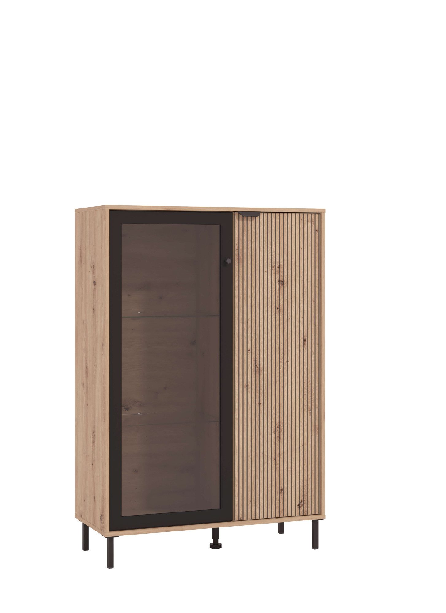 Home affaire Highboard Mayenne Sideboard, Stauraumschrank, Anrichte, Hochschrank, Breite 93cm, Holztür mit Rillen-Optik, Glastür, Modernes Design