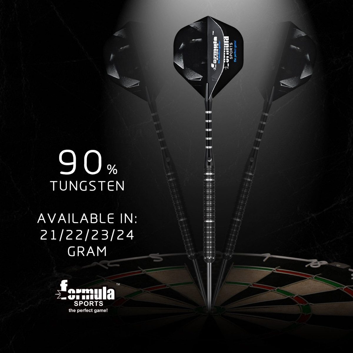 Formula Sports Dartpfeil FST180 Gen 3 Steeldart Set 24g mit langlebigen Tungsten Barrels, Silberne und schwarze Gripringe mit stabilem Wolframbarrel