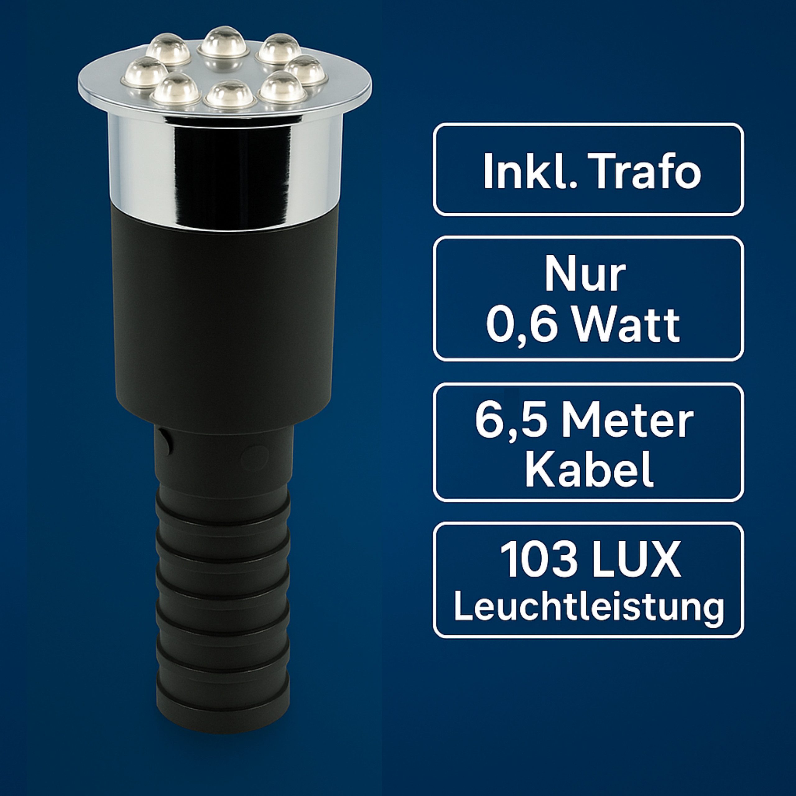 KERRY Teichleuchte LED-Wasserspielleuchte warmweiß 1/2" & 3/4", mit Wechsel-LED-Modul