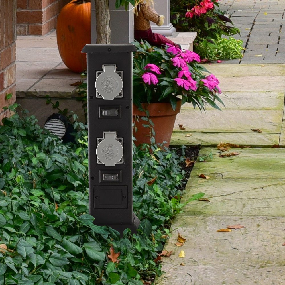 GLOBO LIGHTING Steckdose, Vierfachsteckdose Außen Wetterfeste Steckdose IP44 Stromsäule