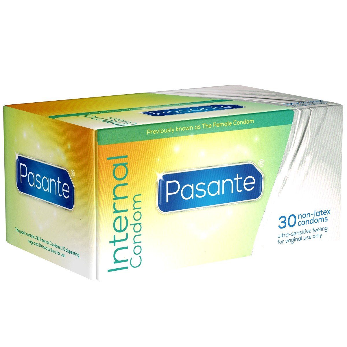 Pasante Kondome Internal Condom (Femidom) Packung mit, 30 St., Frauenkondome, aktive Verhütung für Frauen, latexfreie Frauenkondome für hormonfreie Verhütung