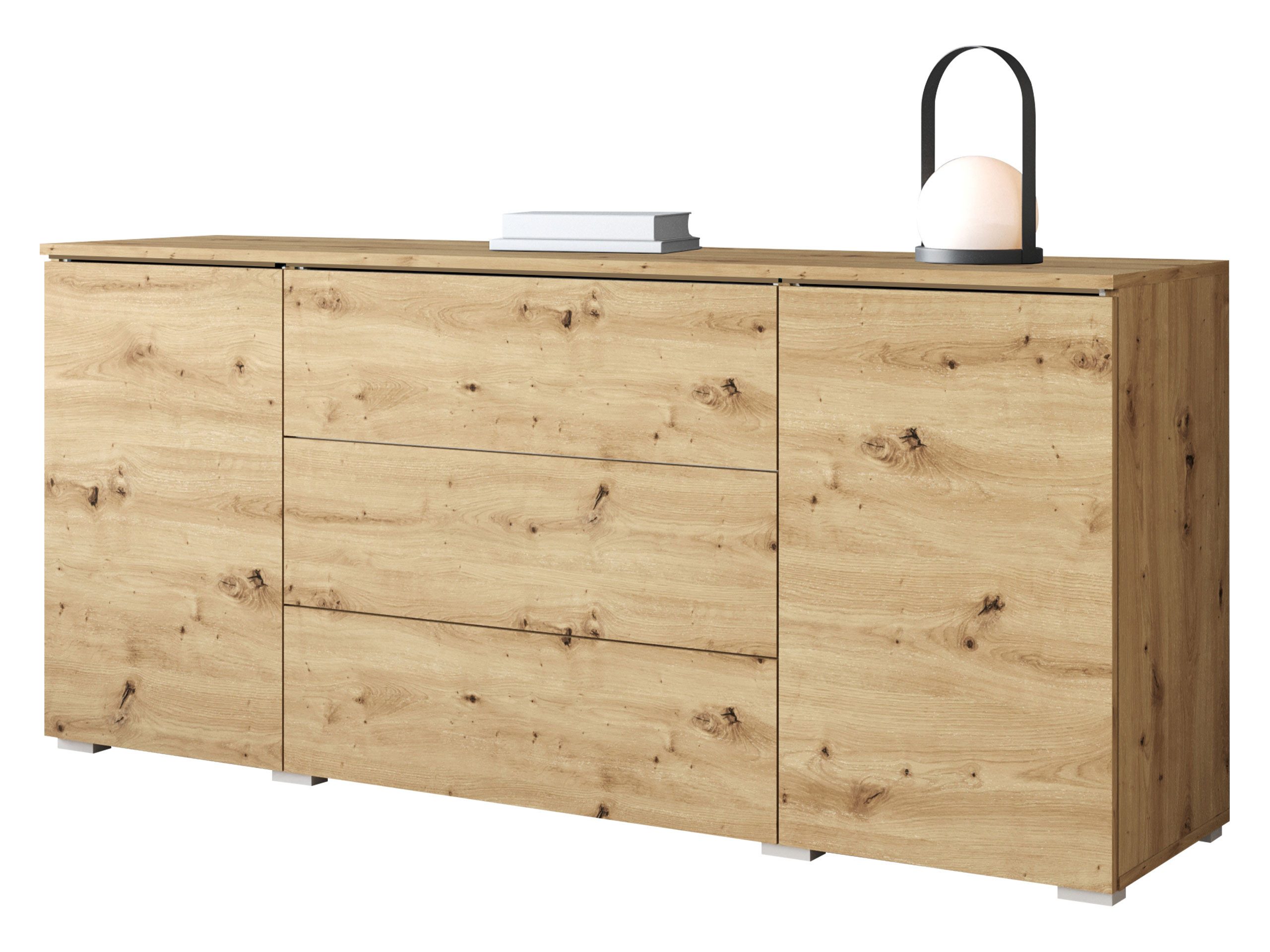 MIRJAN24 Kommode Vera 150 (2-Drehtüren und 3-Schubladen), Griffloses Öffnungssystem push to open, Rollgleitschienen