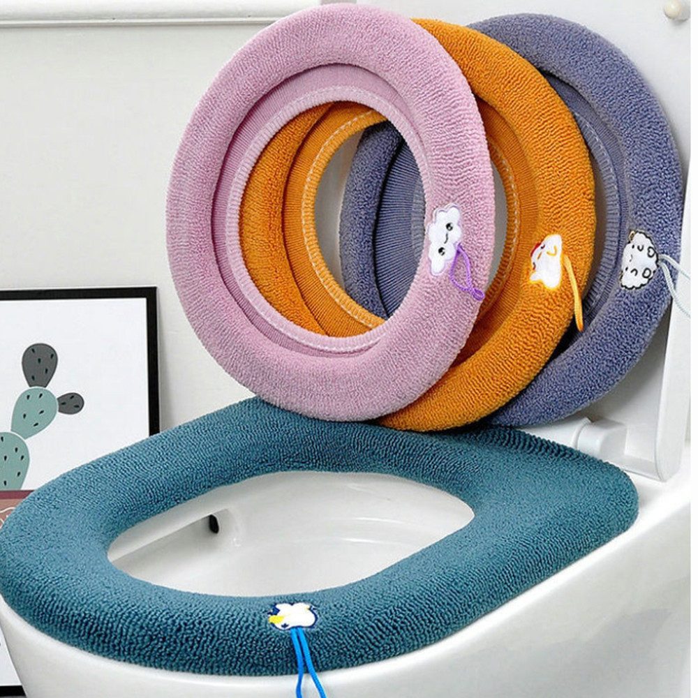 Zaewry Dusch-WC-Sitz 2 Stück Toilettensitzbezug Waschbar mit Griff weiche WC Deckelbezug – Bild 4 von 5